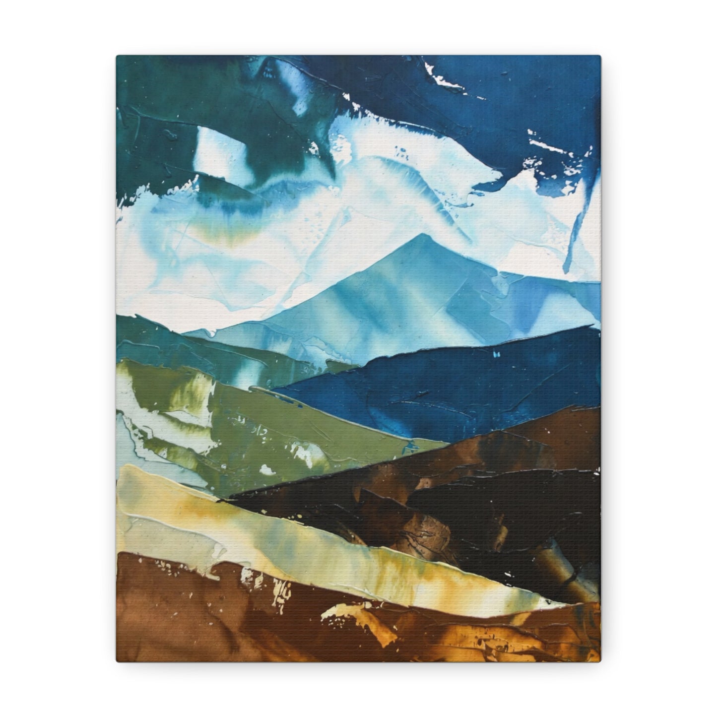 Abstract Mountain Landscape Matte Canvas Wall Art — Blue & Earth Tone Stretched Canvas