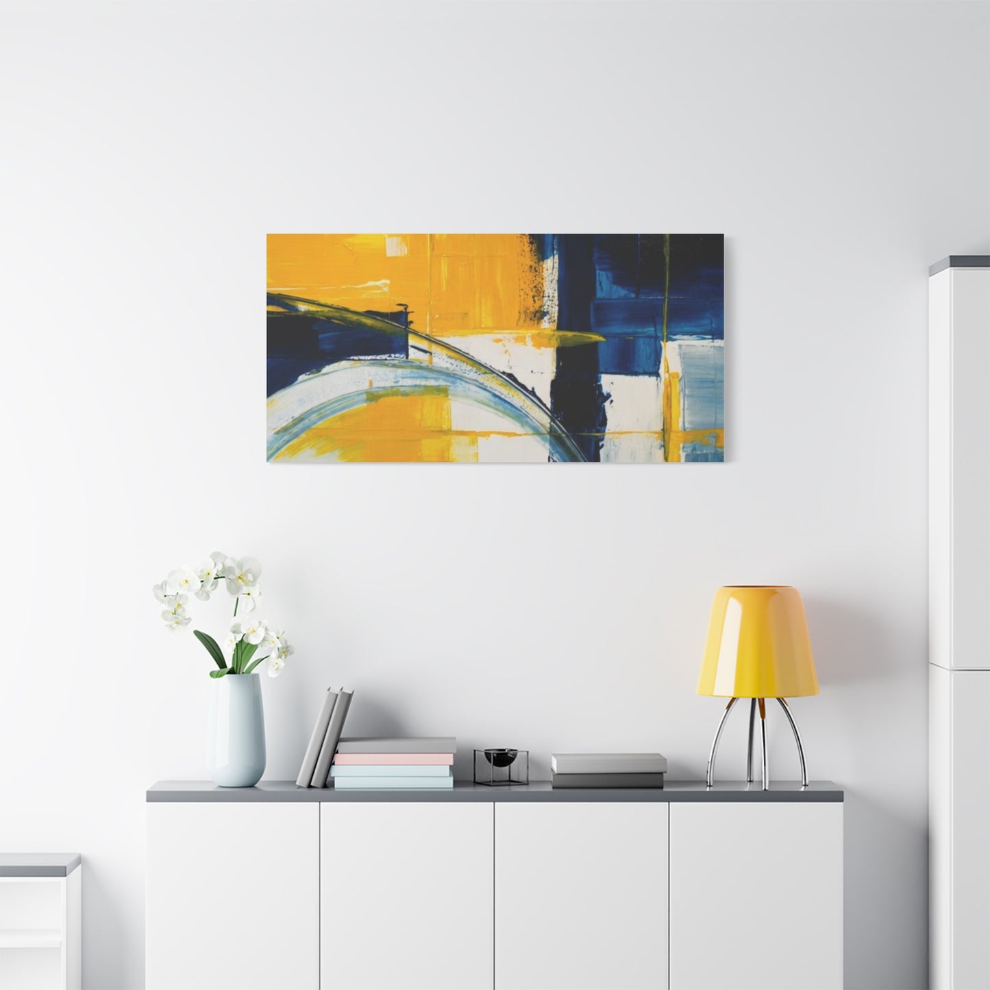 Abstract Blue & Yellow Arc Matte Canvas Wall Art - Stretched 1.25"