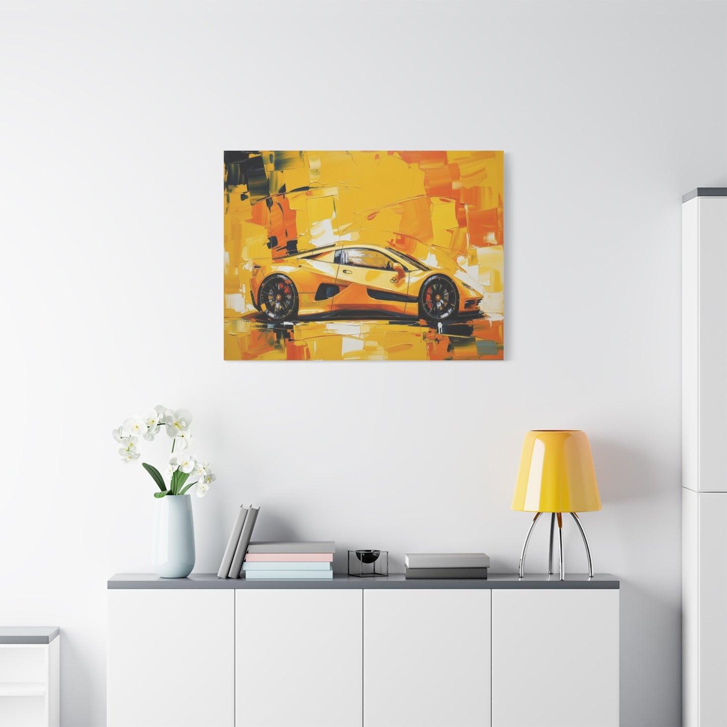Yellow Sports Car Abstract Canvas Art - Matte Stretched Wall Print