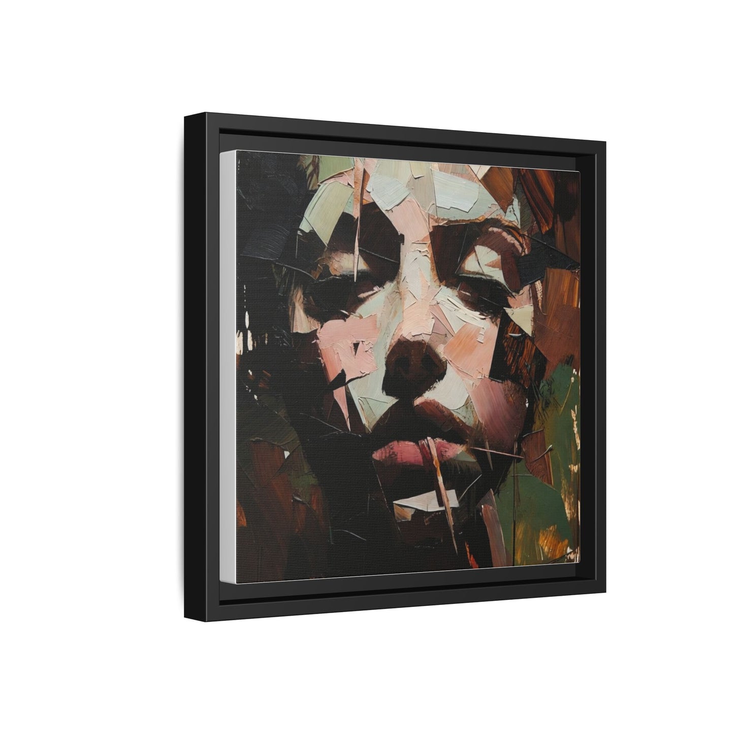 Matte Framed Canvas Art — Abstract Female Portrait, Moody Multicolor