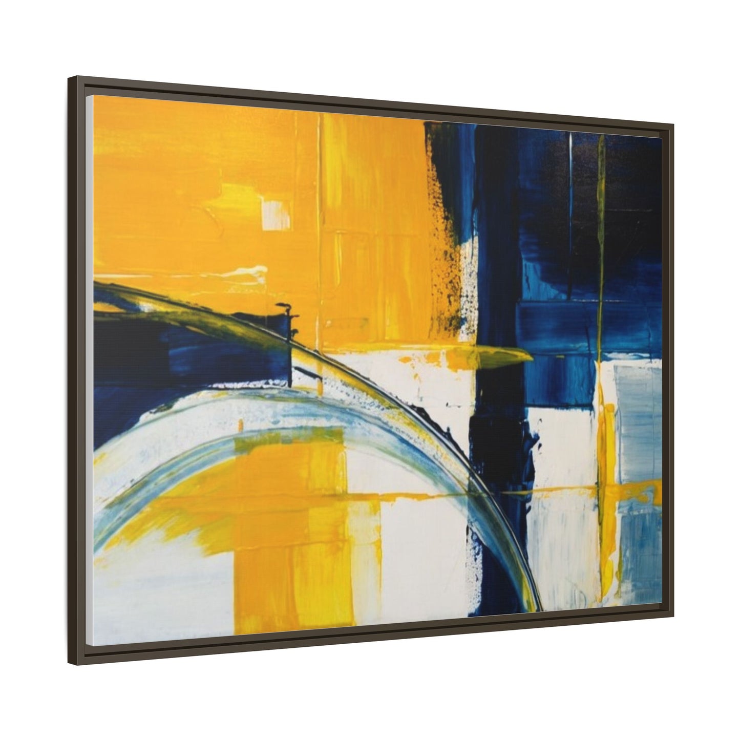 Abstract Yellow & Blue Framed Canvas Wall Art — Modern Matte Canvas Print