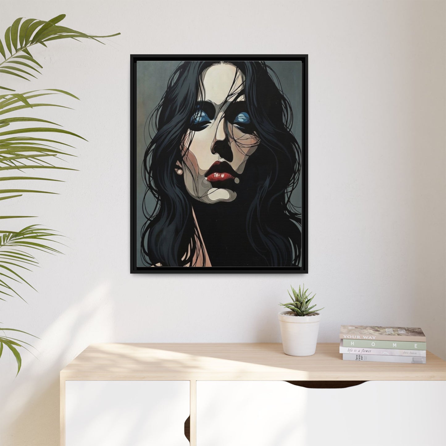 Framed Matte Canvas: Moody Portrait of Woman – Modern Gothic Wall Art