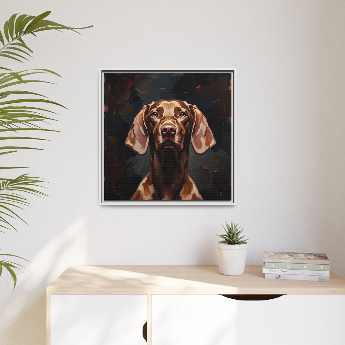 Framed Matte Canvas Dog Portrait – Brown Vizsla Wall Art