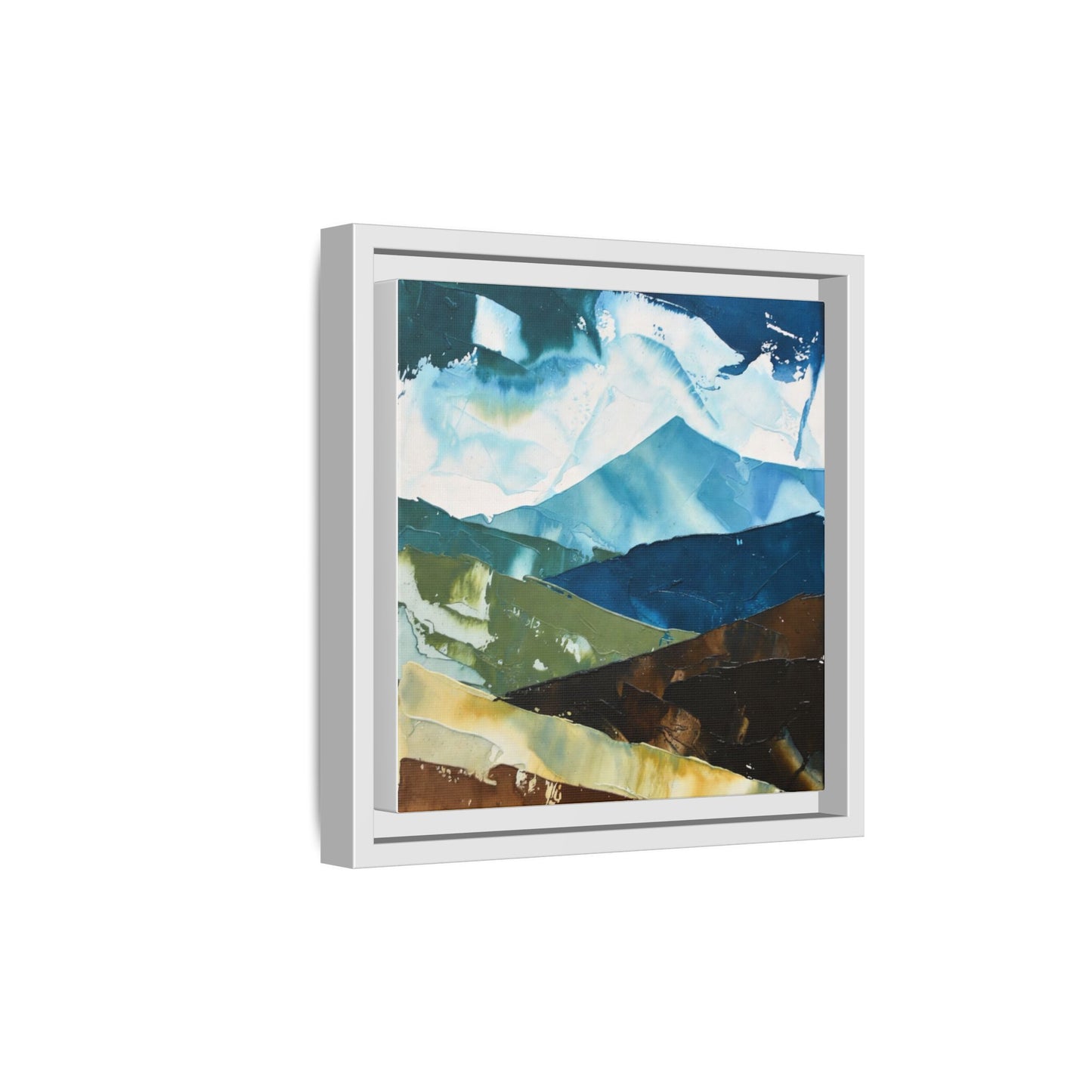 Framed Abstract Mountain Canvas Art — Blue & Earthtone Landscape Print