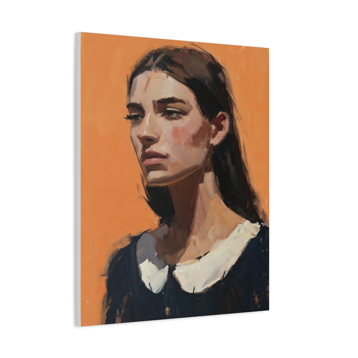 Portrait Canvas Print — Moody Female Figure in Warm Orange