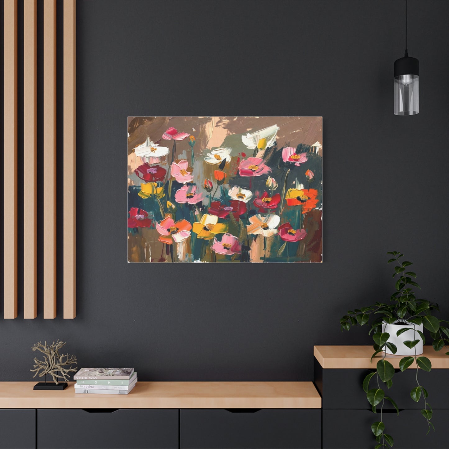 Abstract Floral Canvas Wall Art — Colorful Poppies Matte Stretched Print