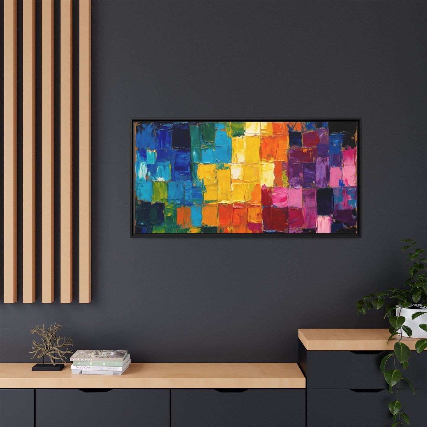 Abstract Rainbow Mosaic Framed Canvas Print — Colorful Modern Wall Art