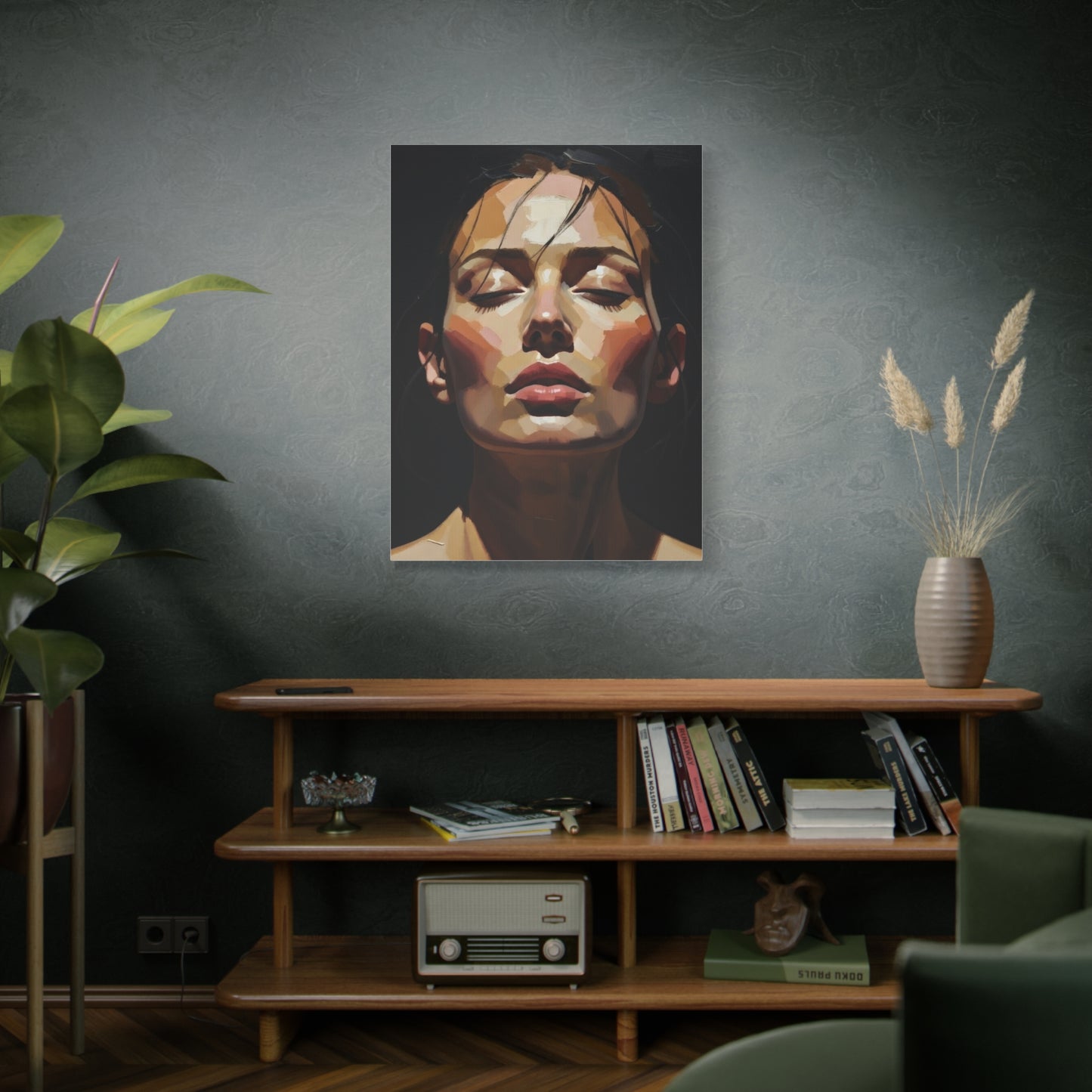 Contemporary Portrait Canvas Print — Meditative Woman Matte Stretched Wall Art