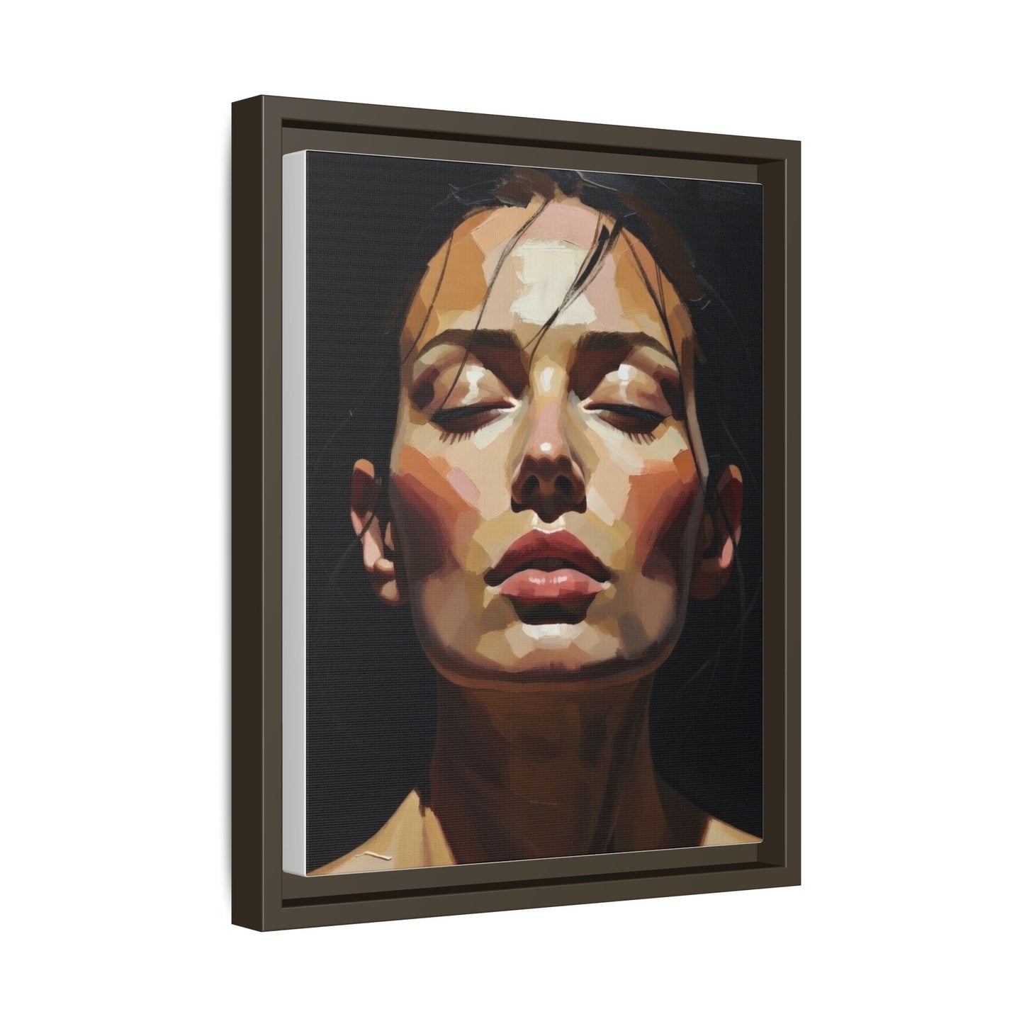 Framed Matte Canvas Portrait – Woman with Eyes Closed (Multi‑Color)