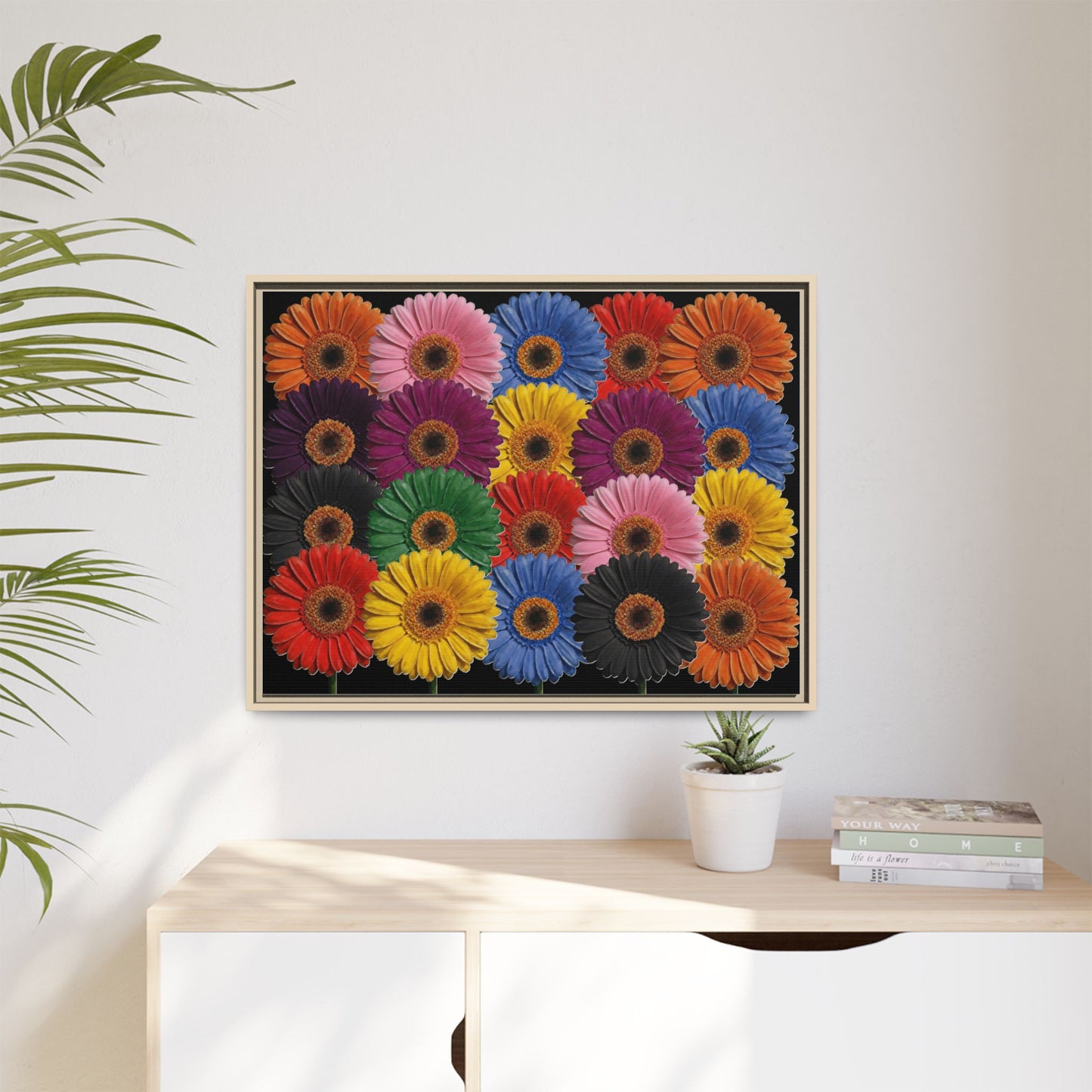 Framed Matte Canvas - Rainbow Gerbera Daisy Wall Art