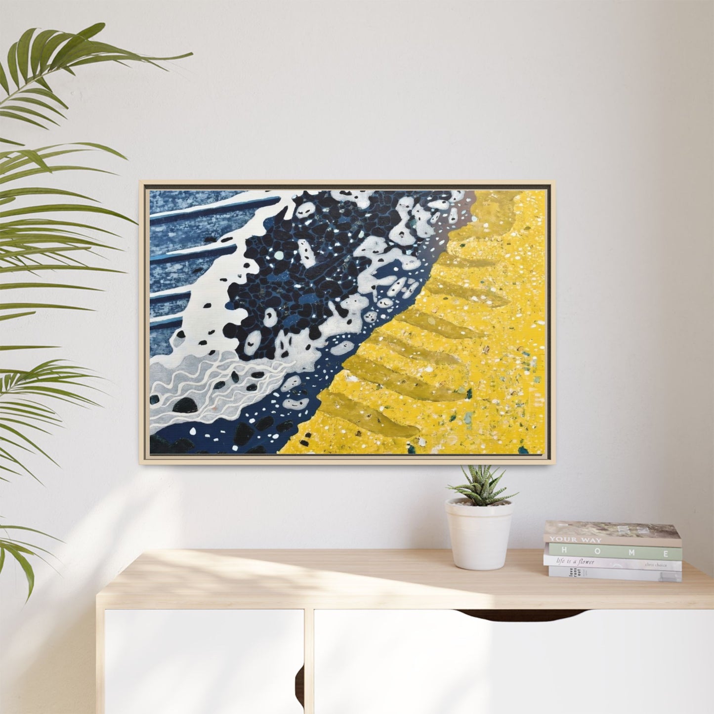 Framed Abstract Ocean & Sand Matte Canvas Print