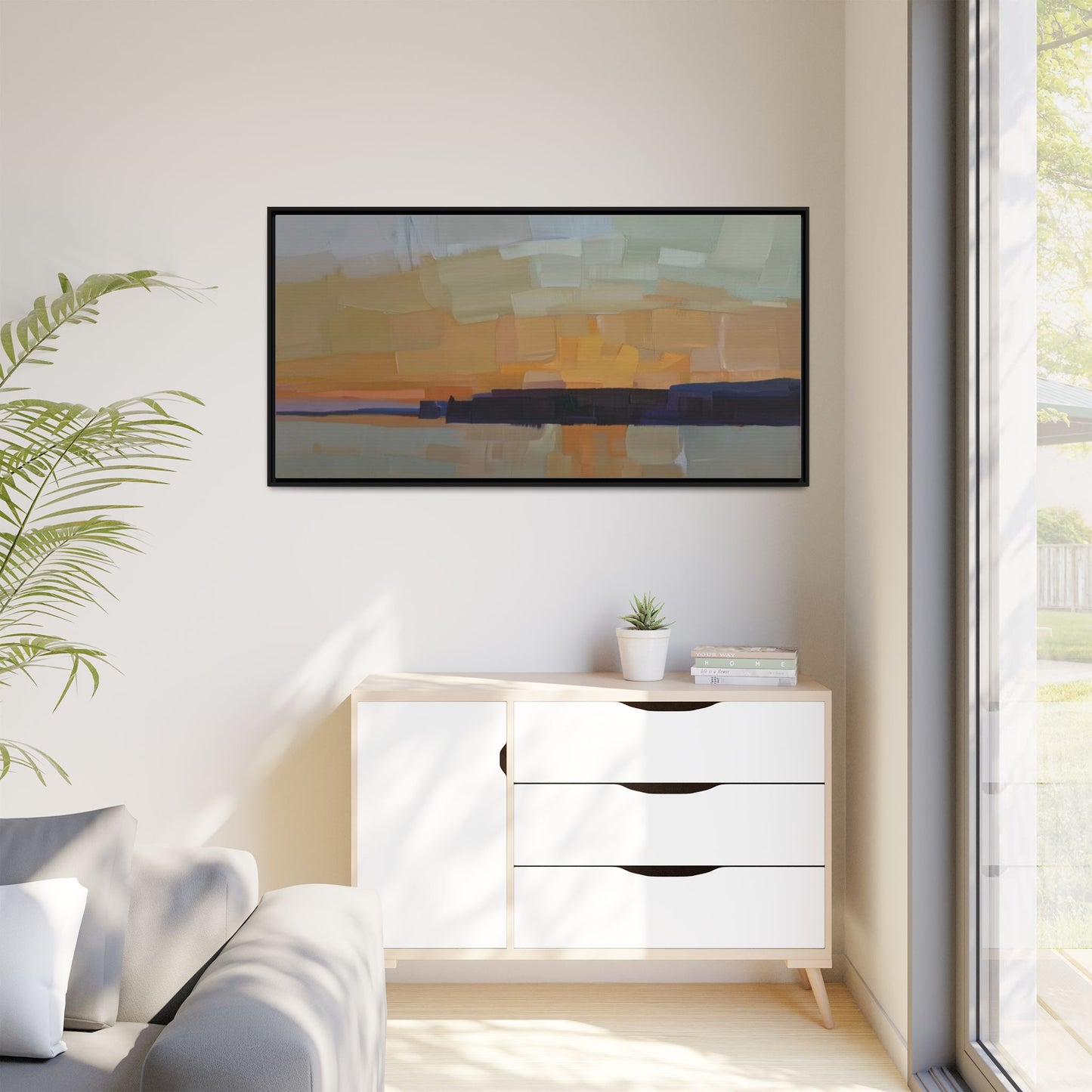 Framed Matte Canvas Sunset Abstract Landscape Art Print