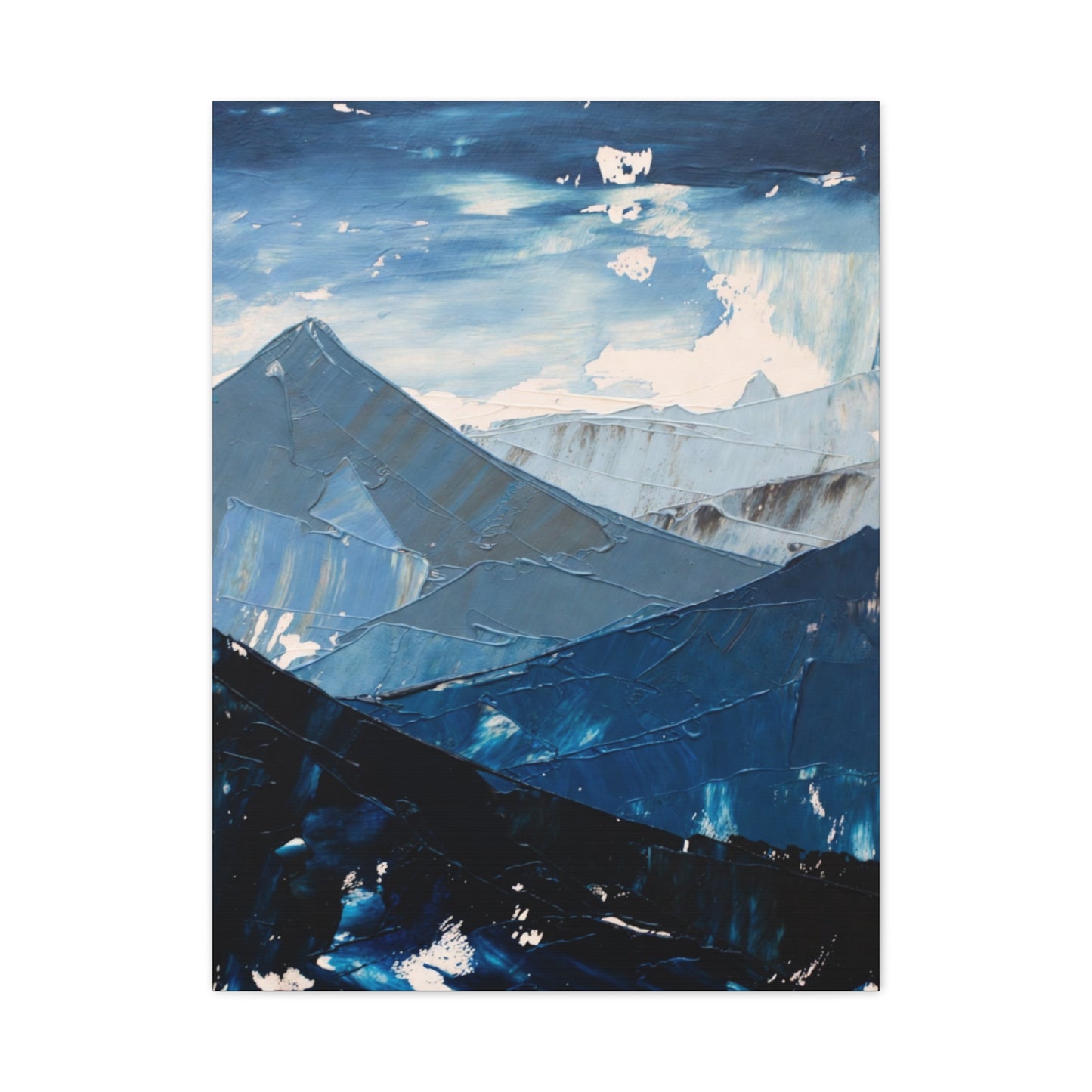 Blue Mountain Abstract Canvas Wall Art – Stretched Matte Mountain Landscape