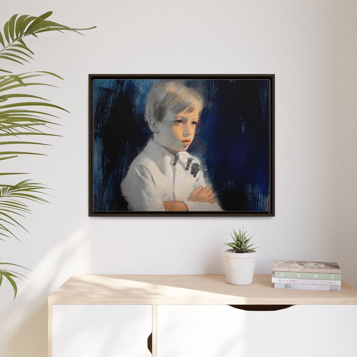 Painting of boy by Unknown Artist Framed Matte Canvas Wall Art Print