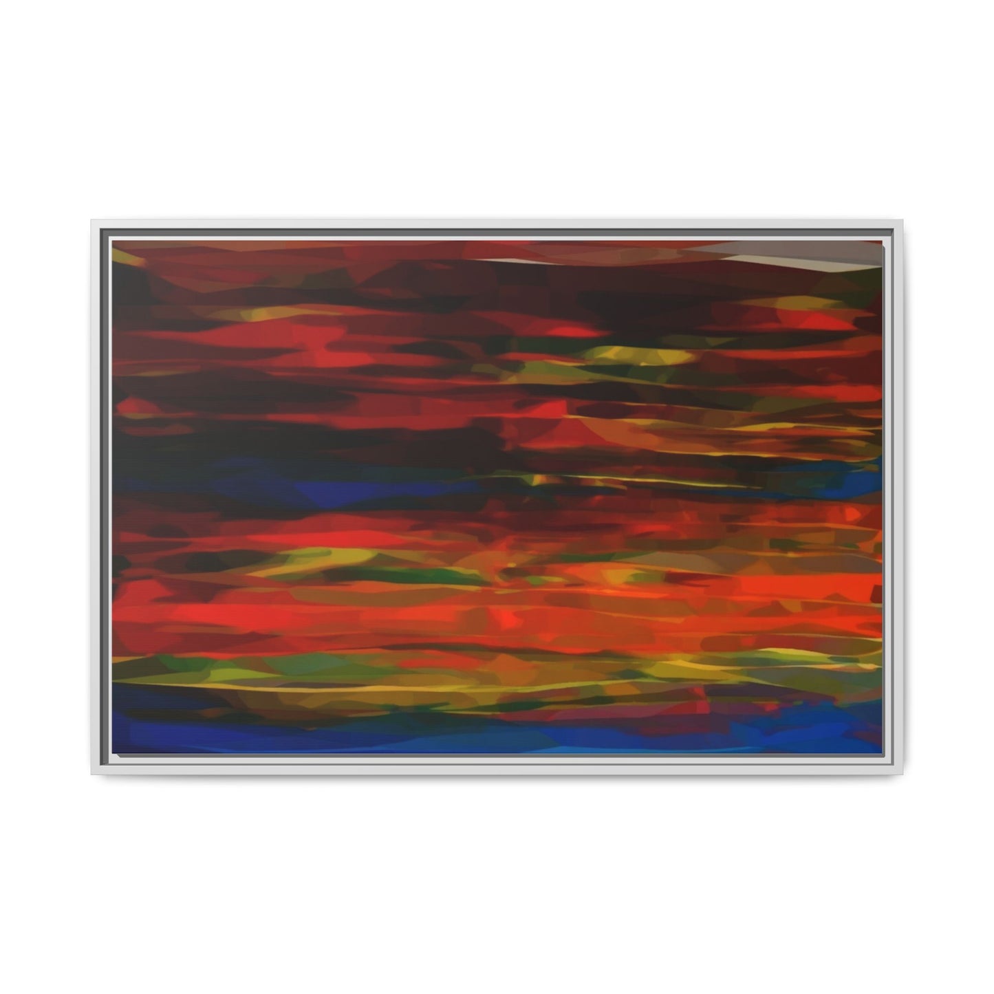 Abstract Multi-Color Matte Canvas Framed Wall Art — Bold Red & Blue Modern Painting