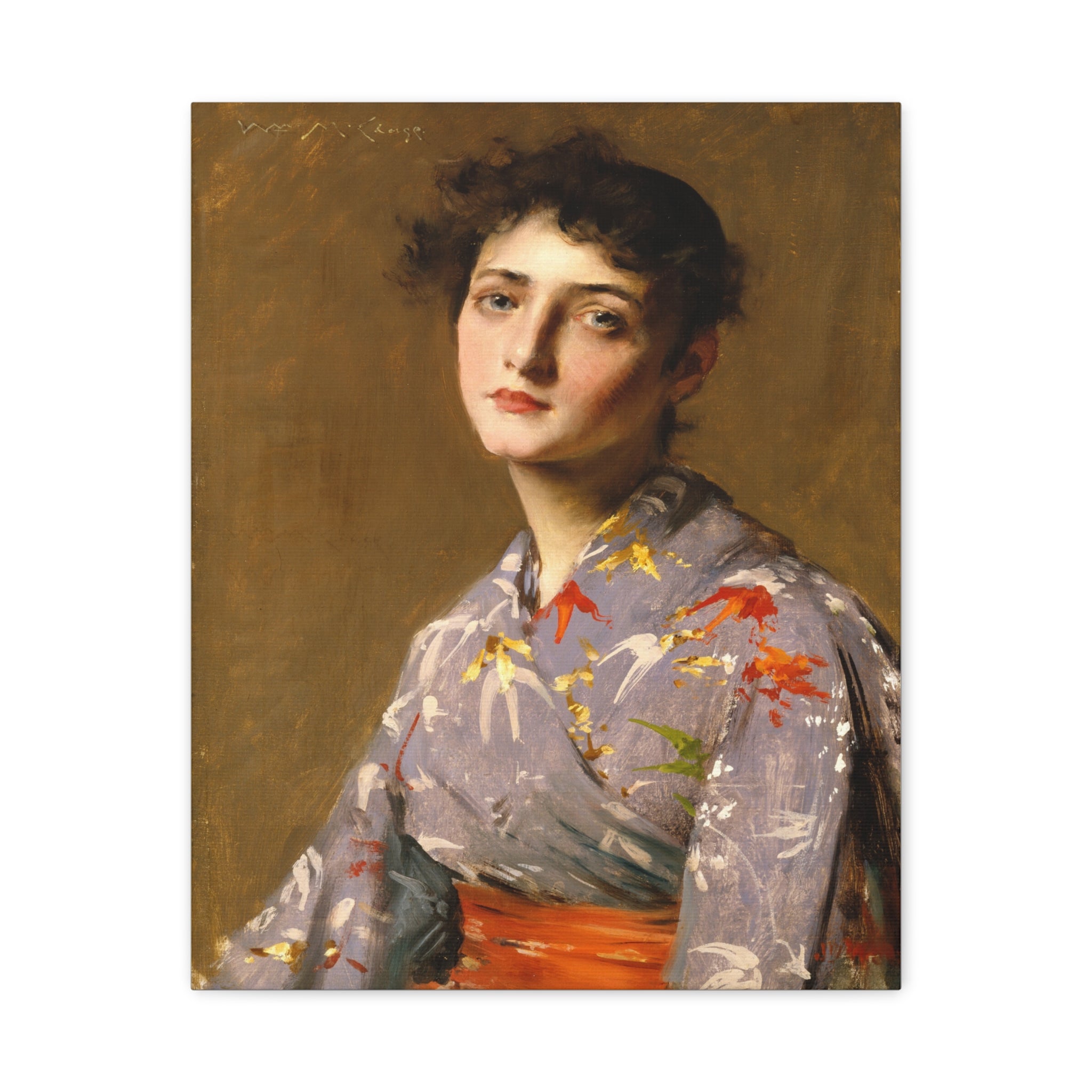 Girl in a Japanese Costume by William Merritt Chase Matte Stretched Canvas Wall Art Print (1.25")