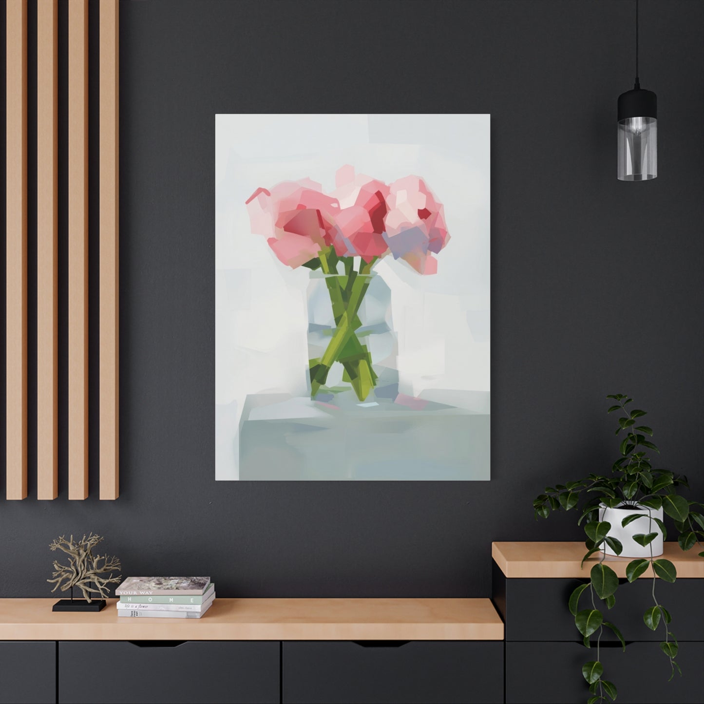 Pink Peonies Vase Canvas Art — Stretched Matte Wall Decor