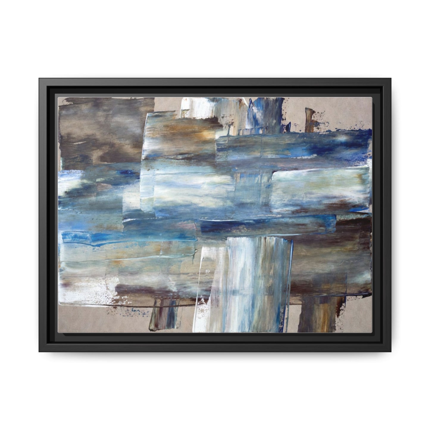 Abstract Blue Coastal Matte Canvas Framed Wall Art