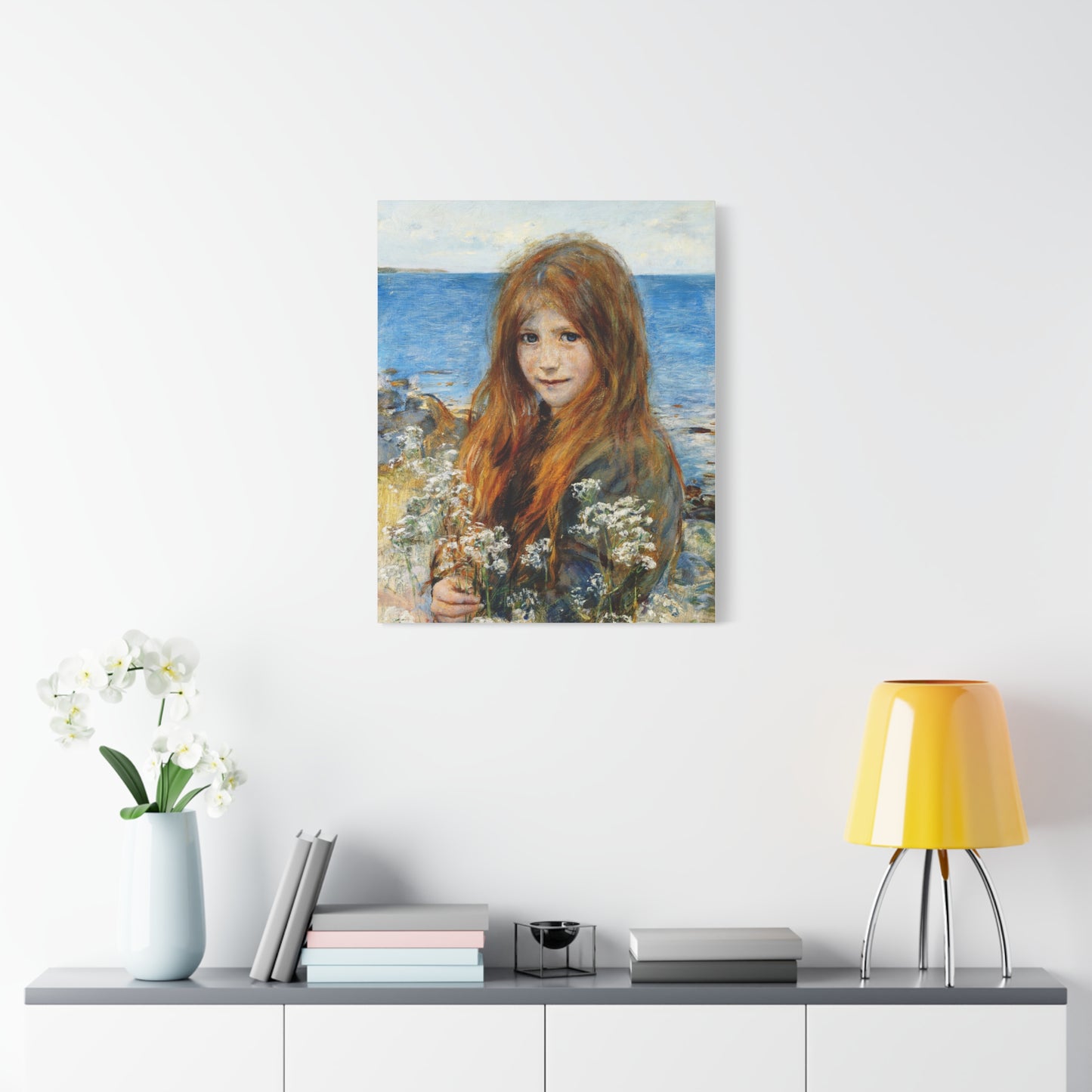 Little girl on the beach by Hans Olaf Heyerdahl Matte Canvas Wall Art Print