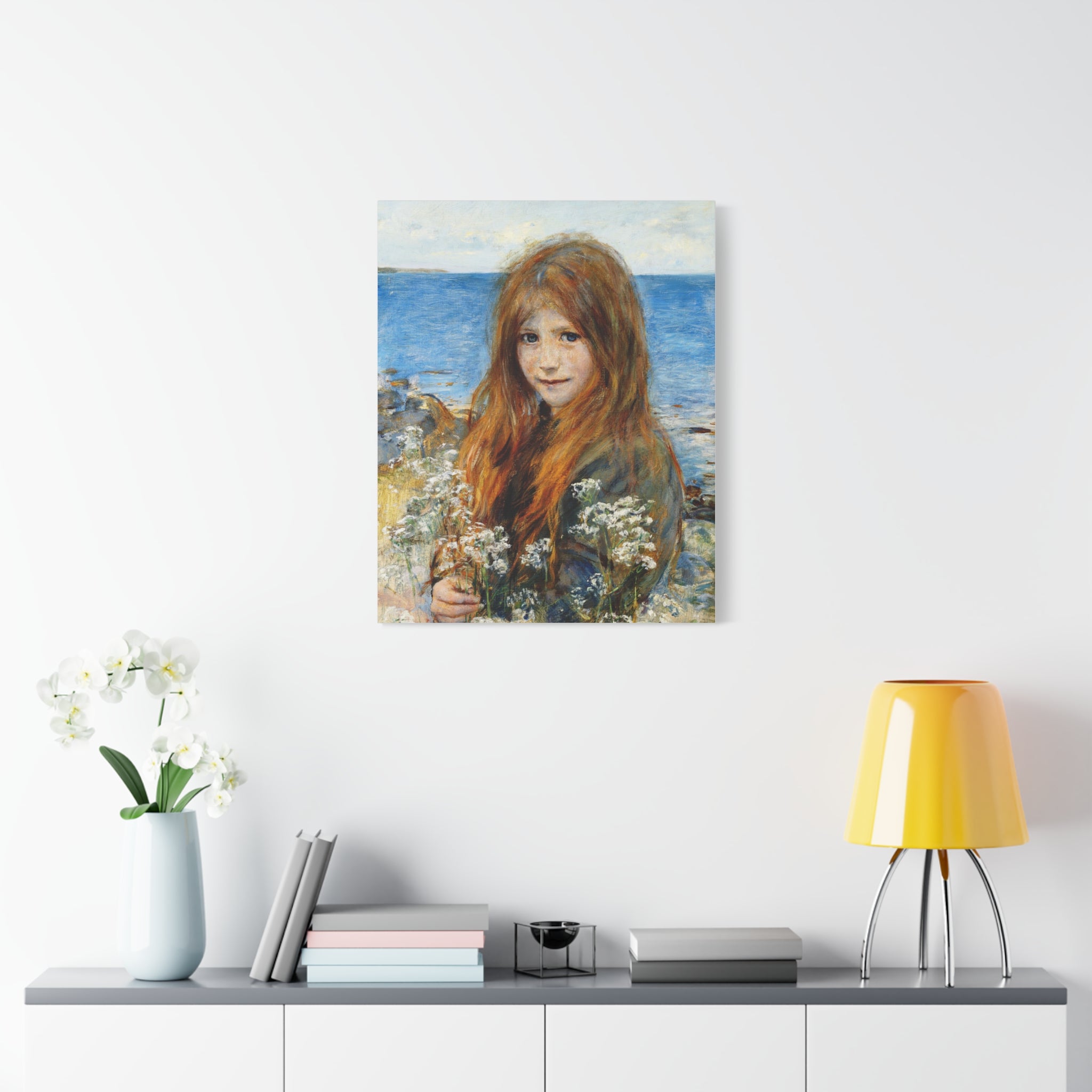 Little girl on the beach by Hans Olaf Heyerdahl Matte Canvas Wall Art Print