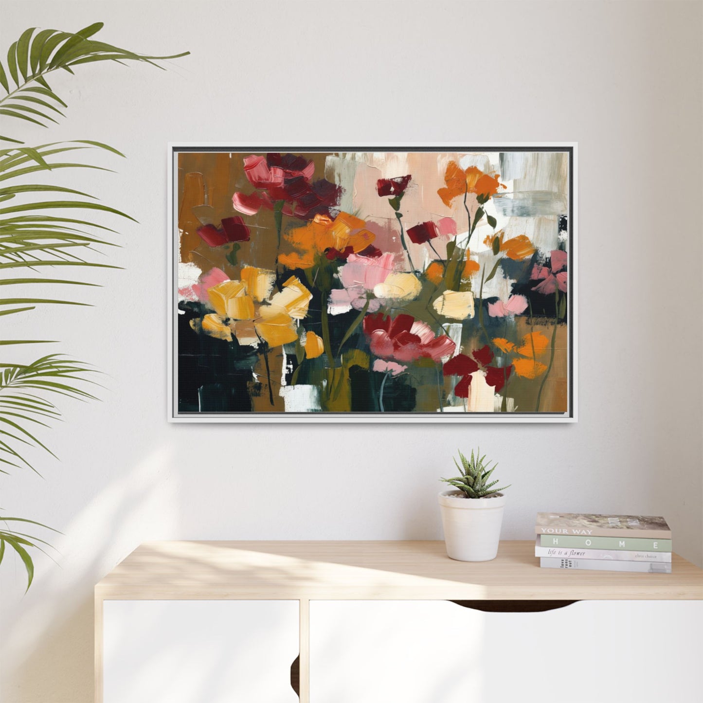 Framed Matte Canvas Floral Abstract Wall Art