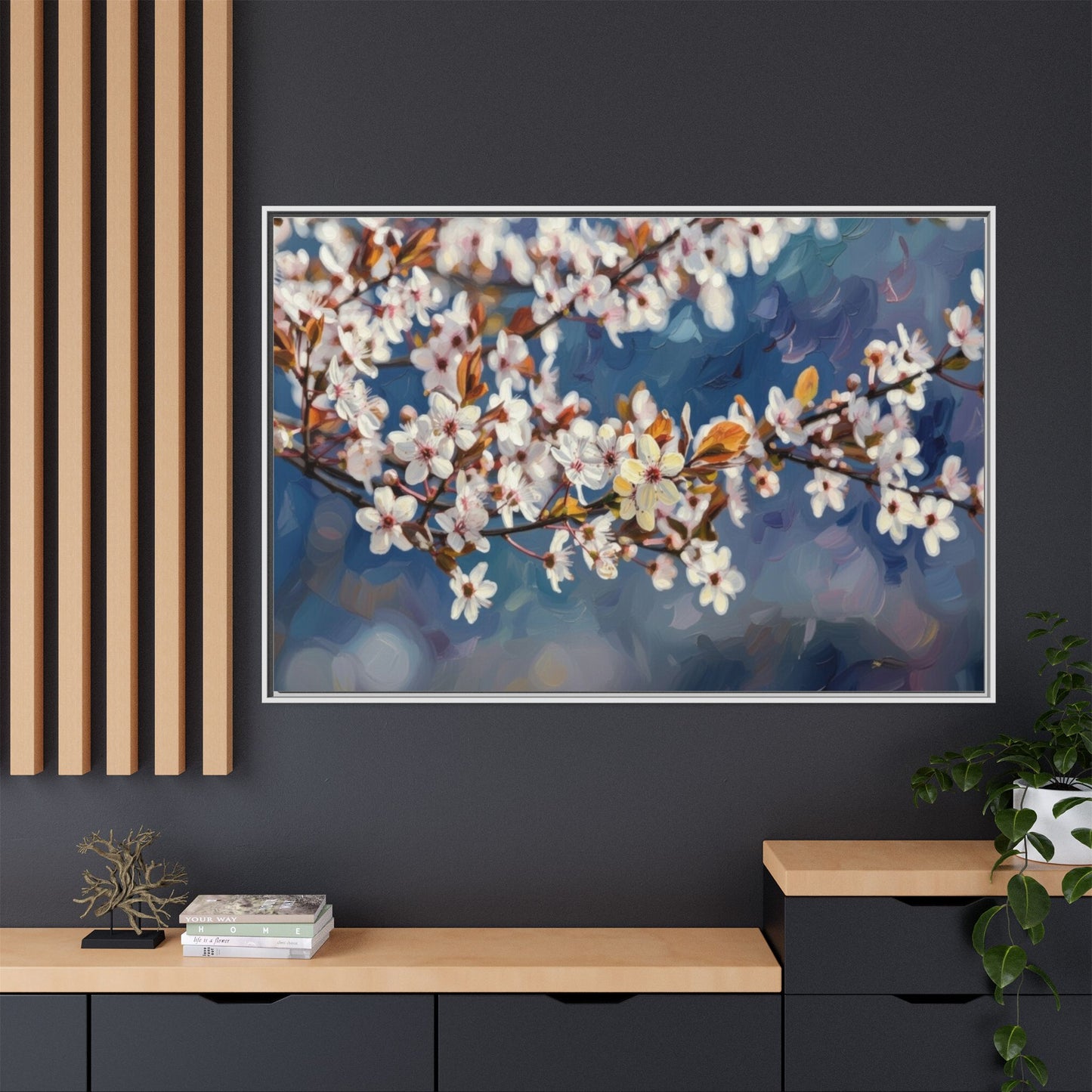 Framed Matte Canvas Print — Cherry Blossom Branch Wall Art