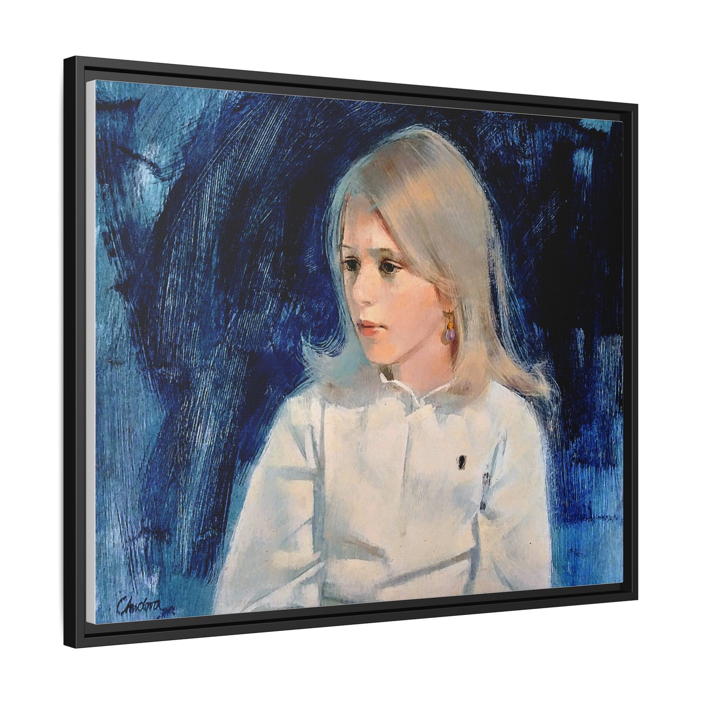 Painting of girl by Unknown Artist Framed Matte Canvas Classic Wall Art