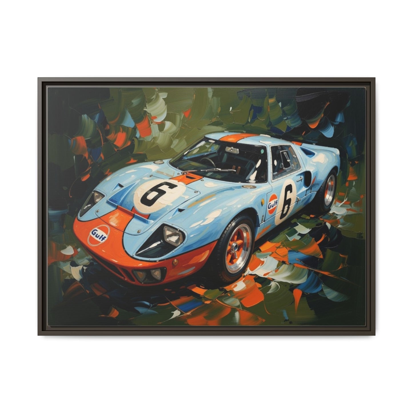 Gulf Racing GT40 Matte Framed Canvas — Vintage Sports Car Wall Art
