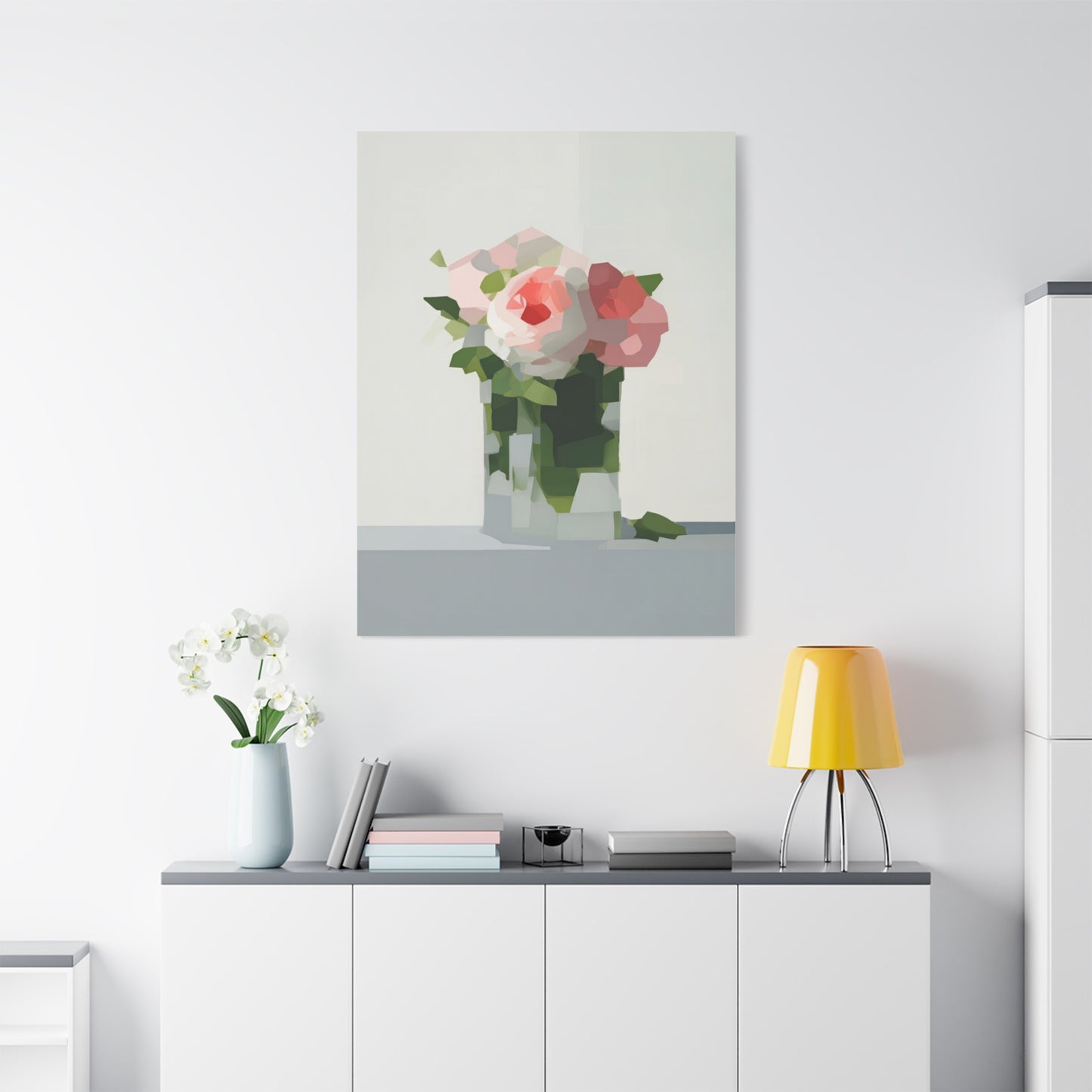 Pink Roses Geometric Canvas Print — Stretched Matte Wall Art