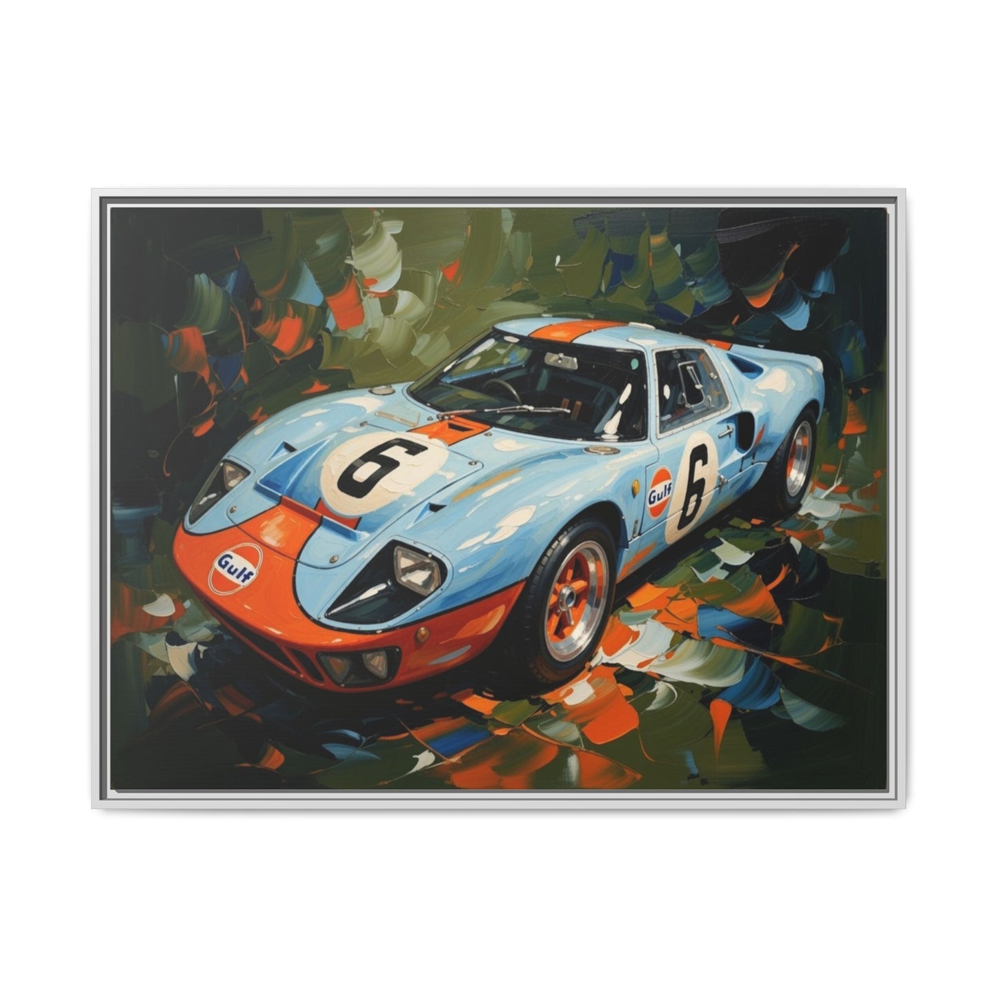 Gulf Racing GT40 Matte Framed Canvas — Vintage Sports Car Wall Art