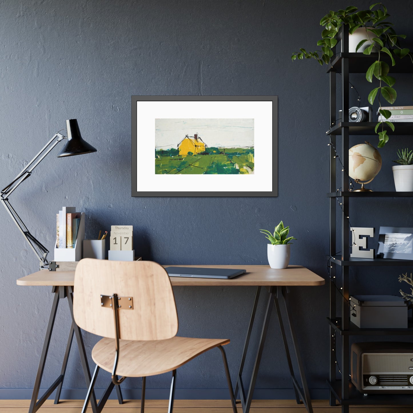 Framed Poster — Yellow Country House Landscape Art Print