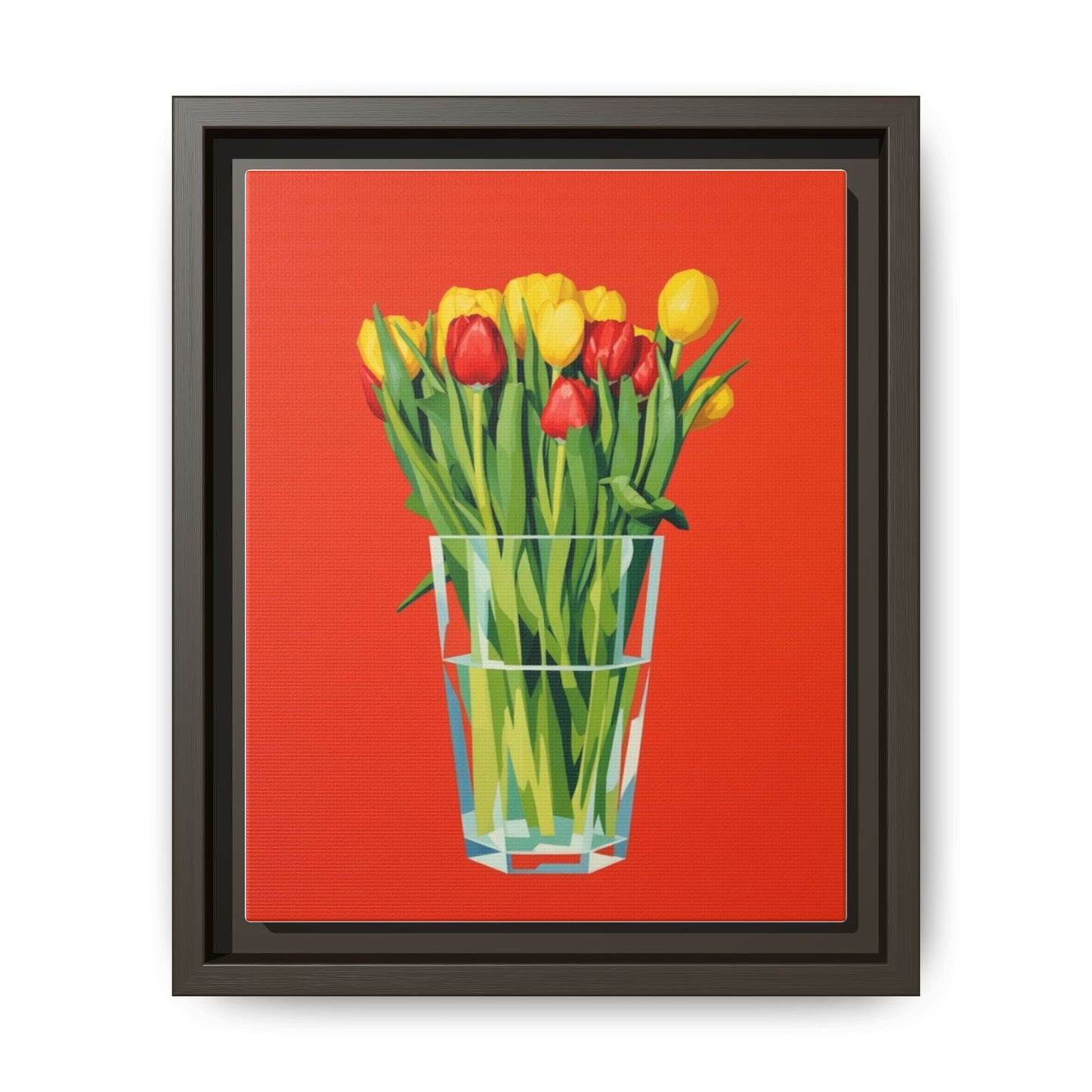 Framed Tulip Bouquet Matte Canvas Art — Vibrant Red Floral Wall Print
