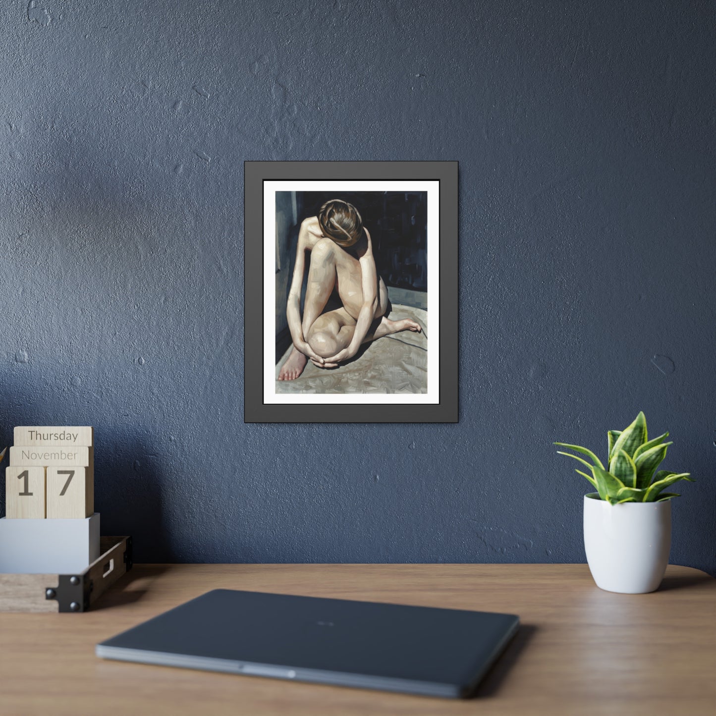 Framed Poster Contemplative Nude Figurative Art Print