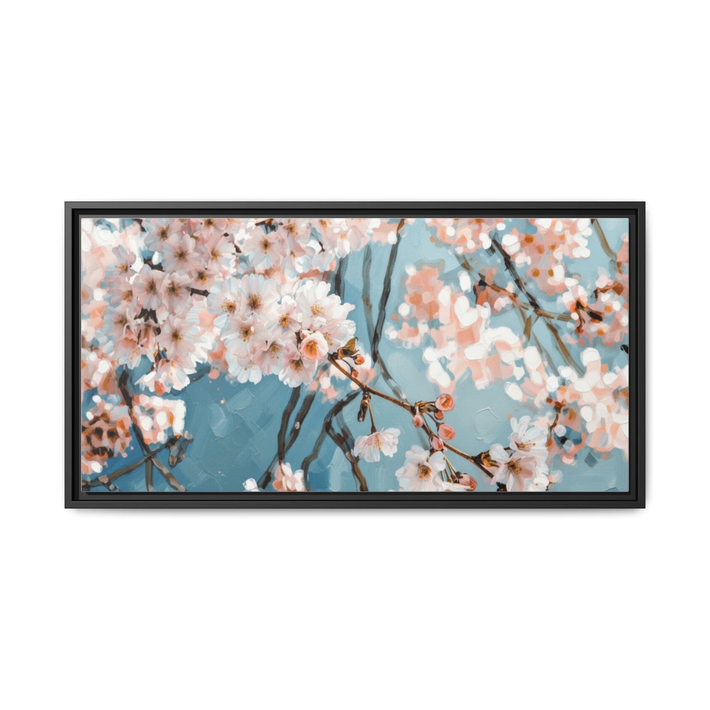 Framed Cherry Blossom Matte Canvas Print — Soft Pink Floral Wall Art