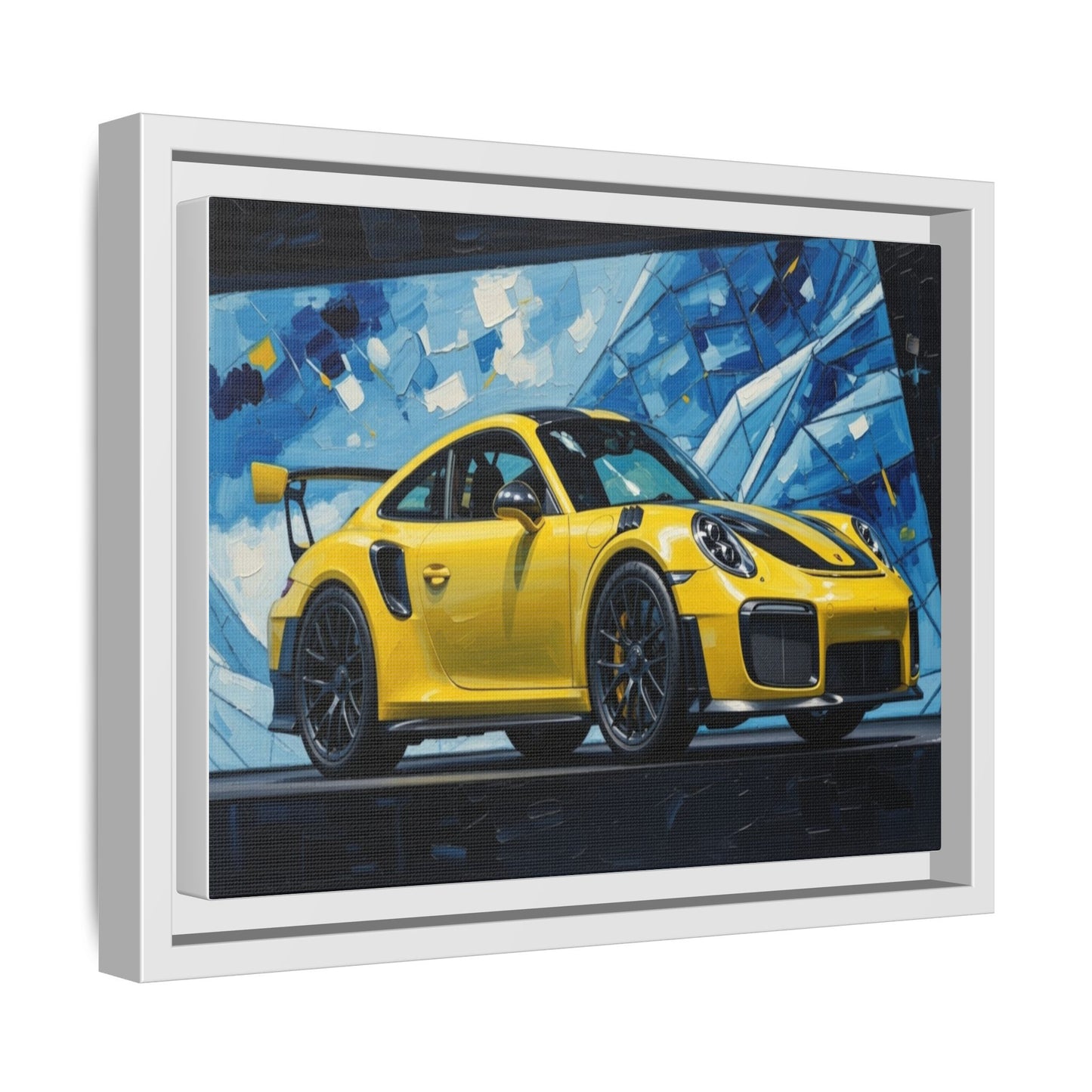 Yellow Porsche Sports Car Matte Framed Canvas – Modern Automotive Wall Art