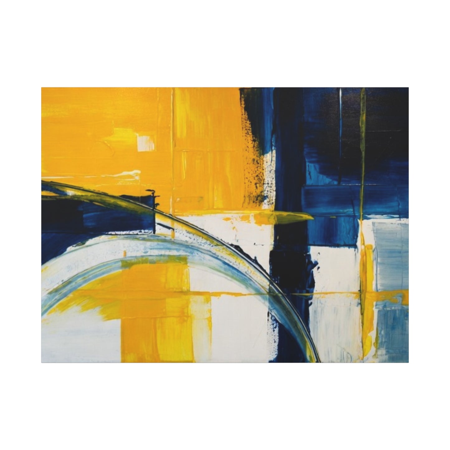 Abstract Blue & Yellow Arc Matte Canvas Wall Art - Stretched 1.25"