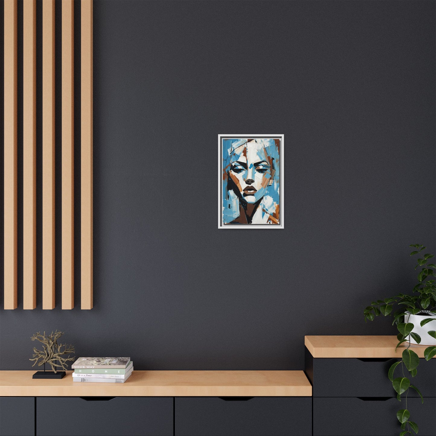 Abstract Blue Face Matte Canvas Wall Art — Framed Modern Portrait Print