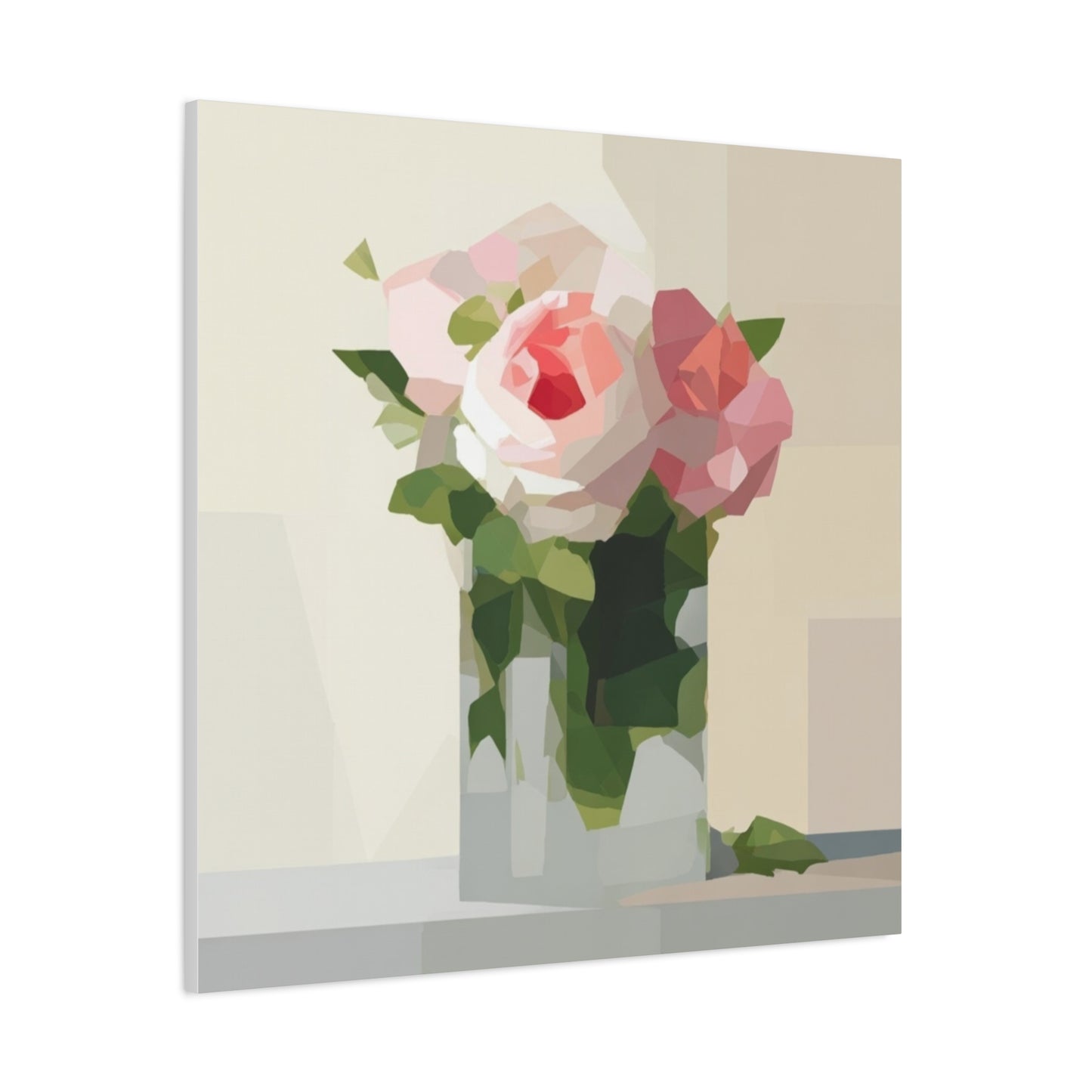 Pink Rose Still Life Canvas — Modern Floral Wall Art, Matte Stretched Canvas