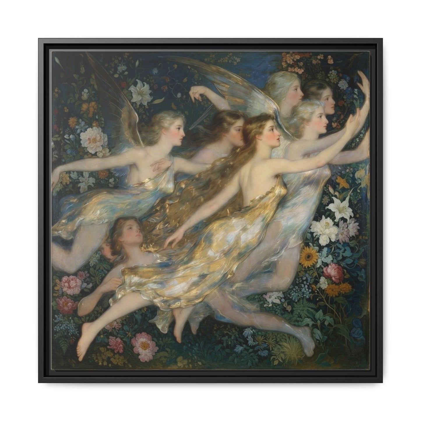 Framed Matte Canvas Wall Art — Vintage Fairies & Floral Painting
