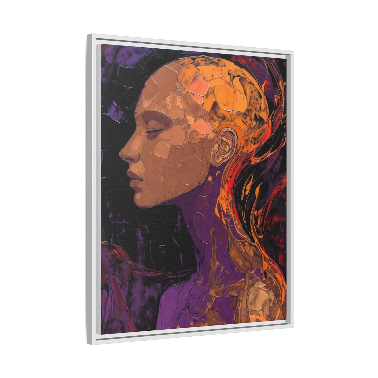 Abstract Profile Portrait Matte Framed Canvas — Multicolor Feminine Art Print