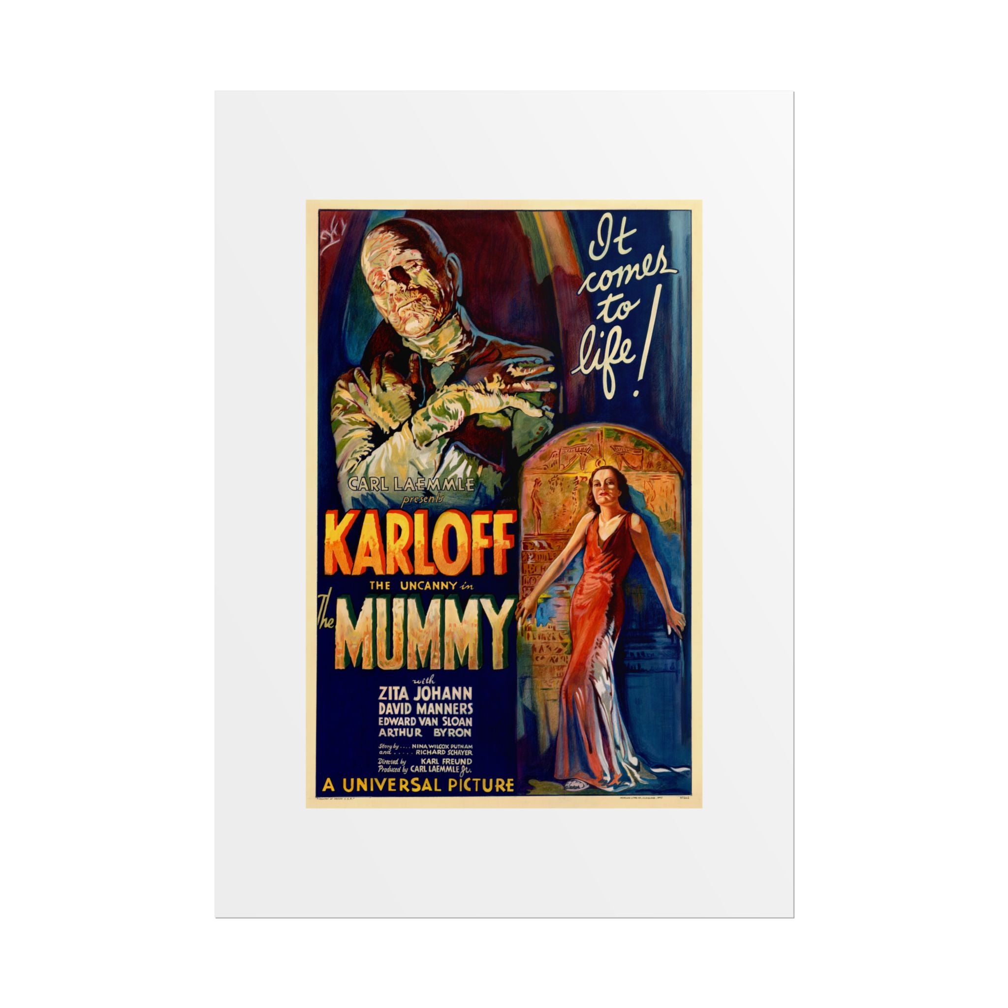 The Mummy 1932 film poster by Karoly Grosz Wall Art Print (Karloff "It Comes to Life!")