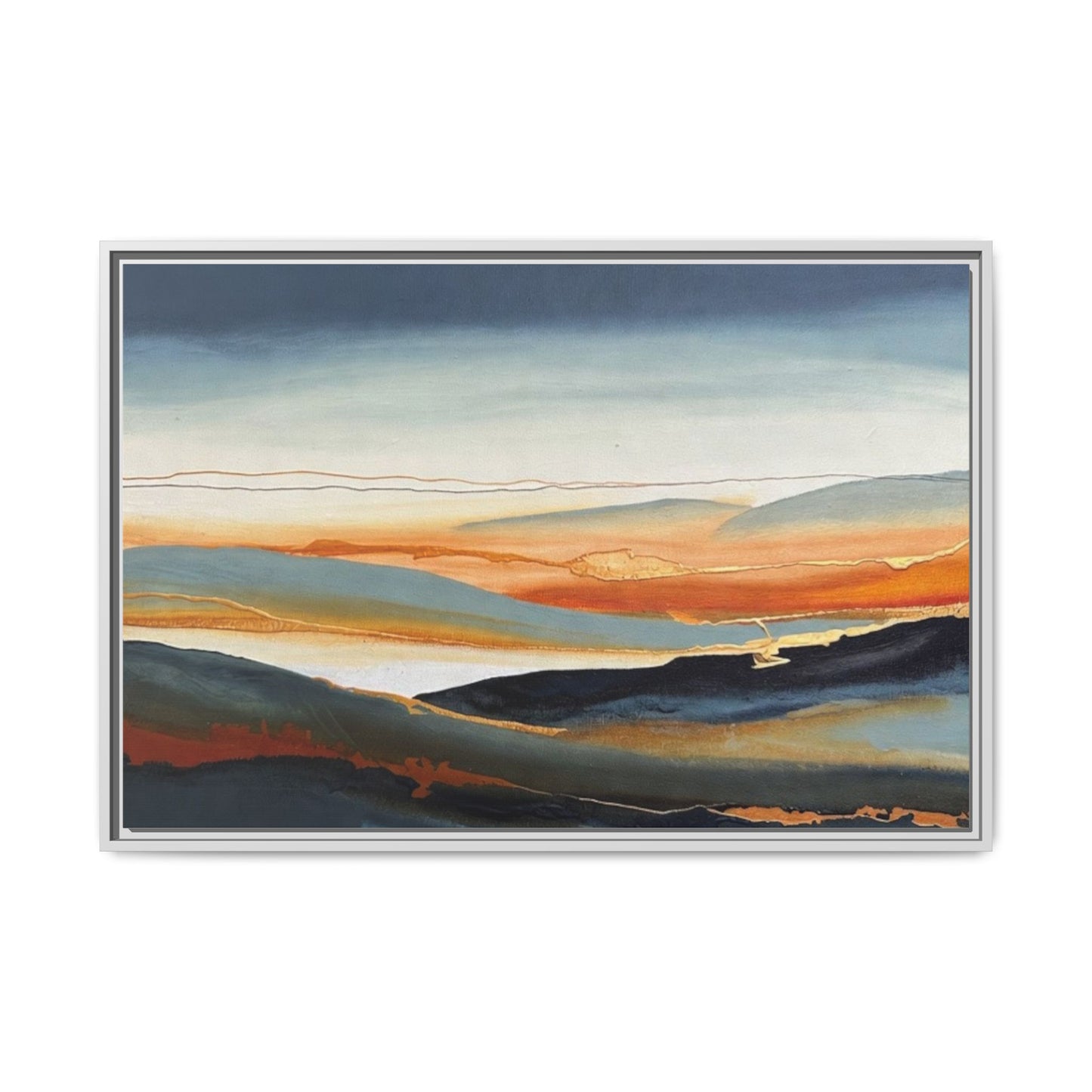 Framed Matte Canvas: Abstract Coastal Sunset Landscape Wall Art