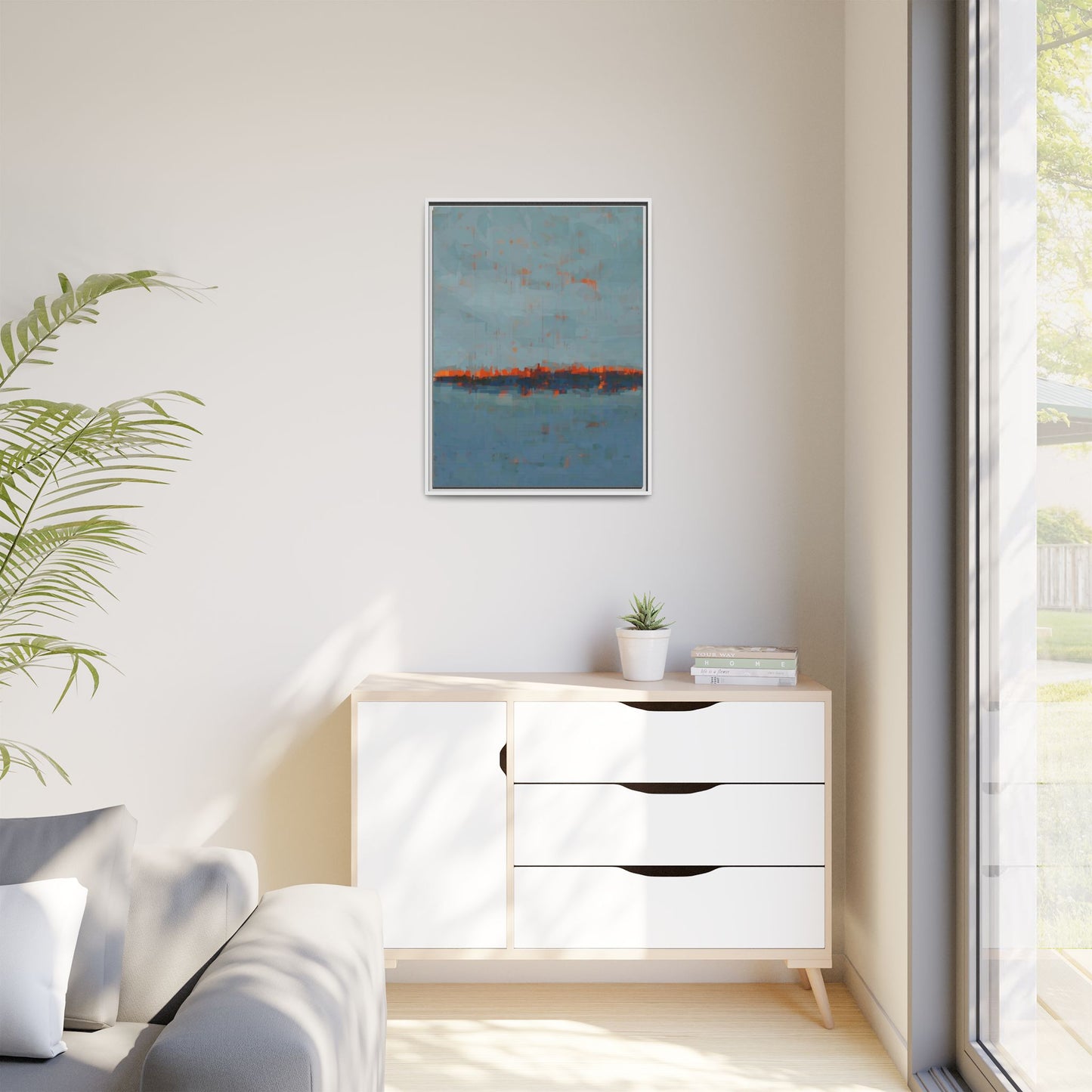 Framed Canvas Art — Teal & Orange Abstract Seascape