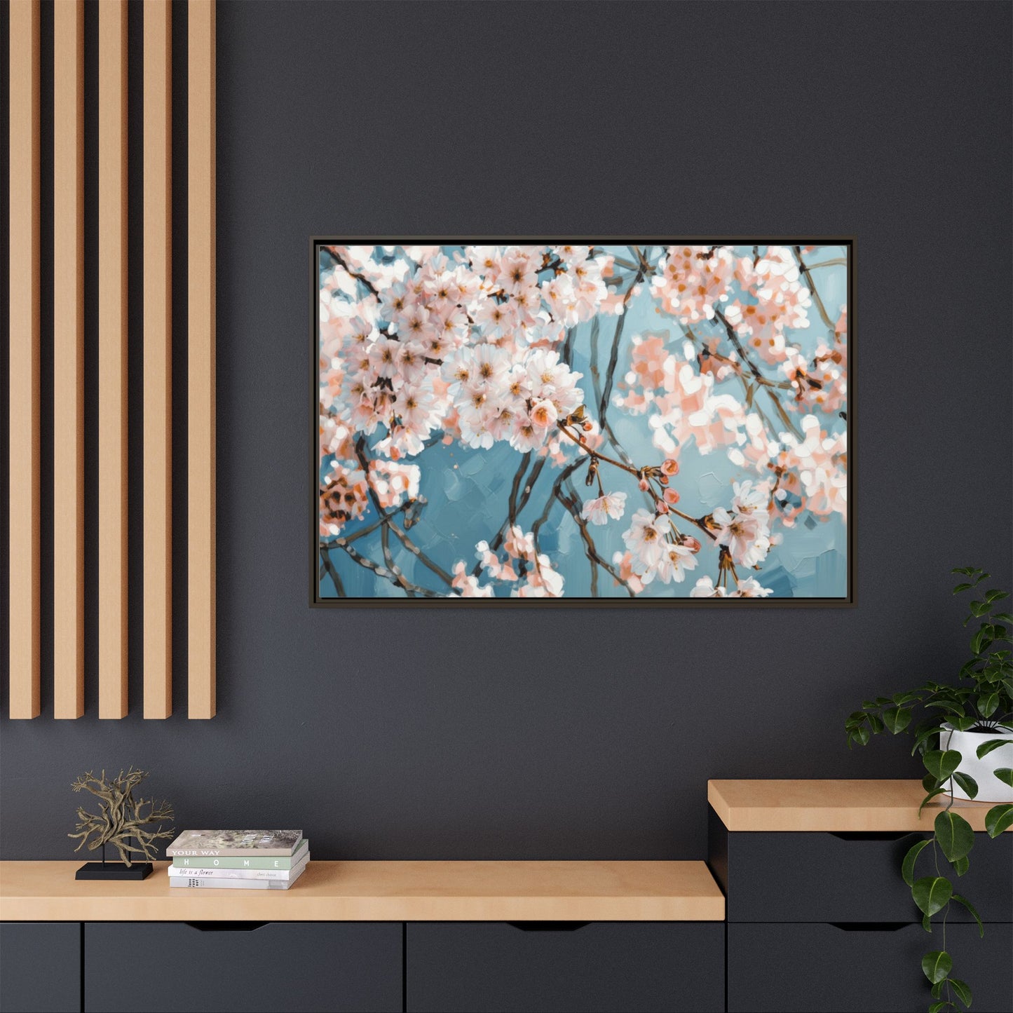 Framed Cherry Blossom Matte Canvas Print — Soft Pink Floral Wall Art