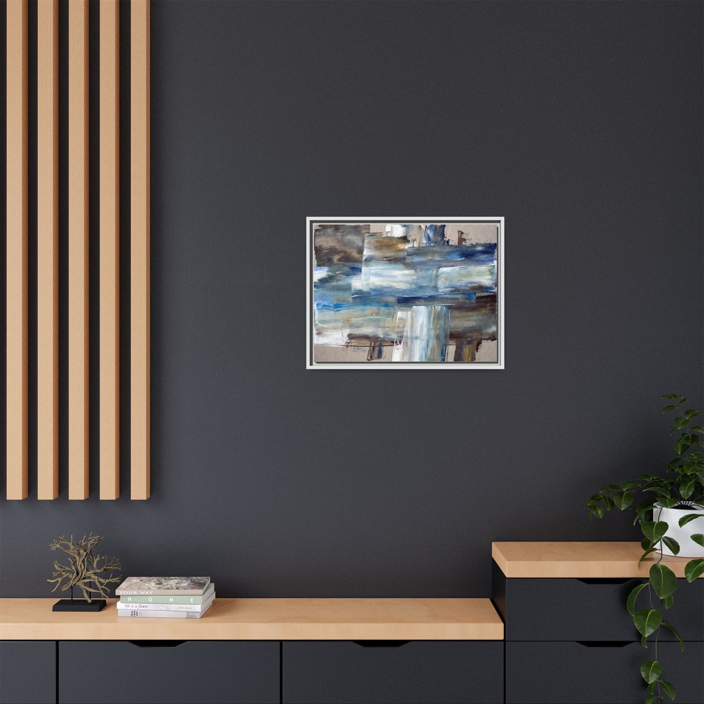 Abstract Blue Coastal Matte Canvas Framed Wall Art