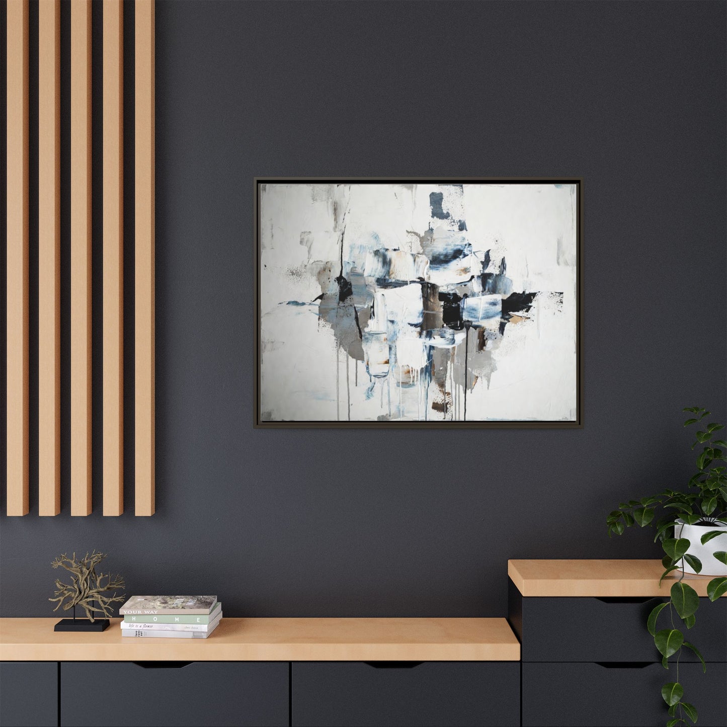 Framed Abstract Canvas Art — Blue Neutral Modern Wall Print