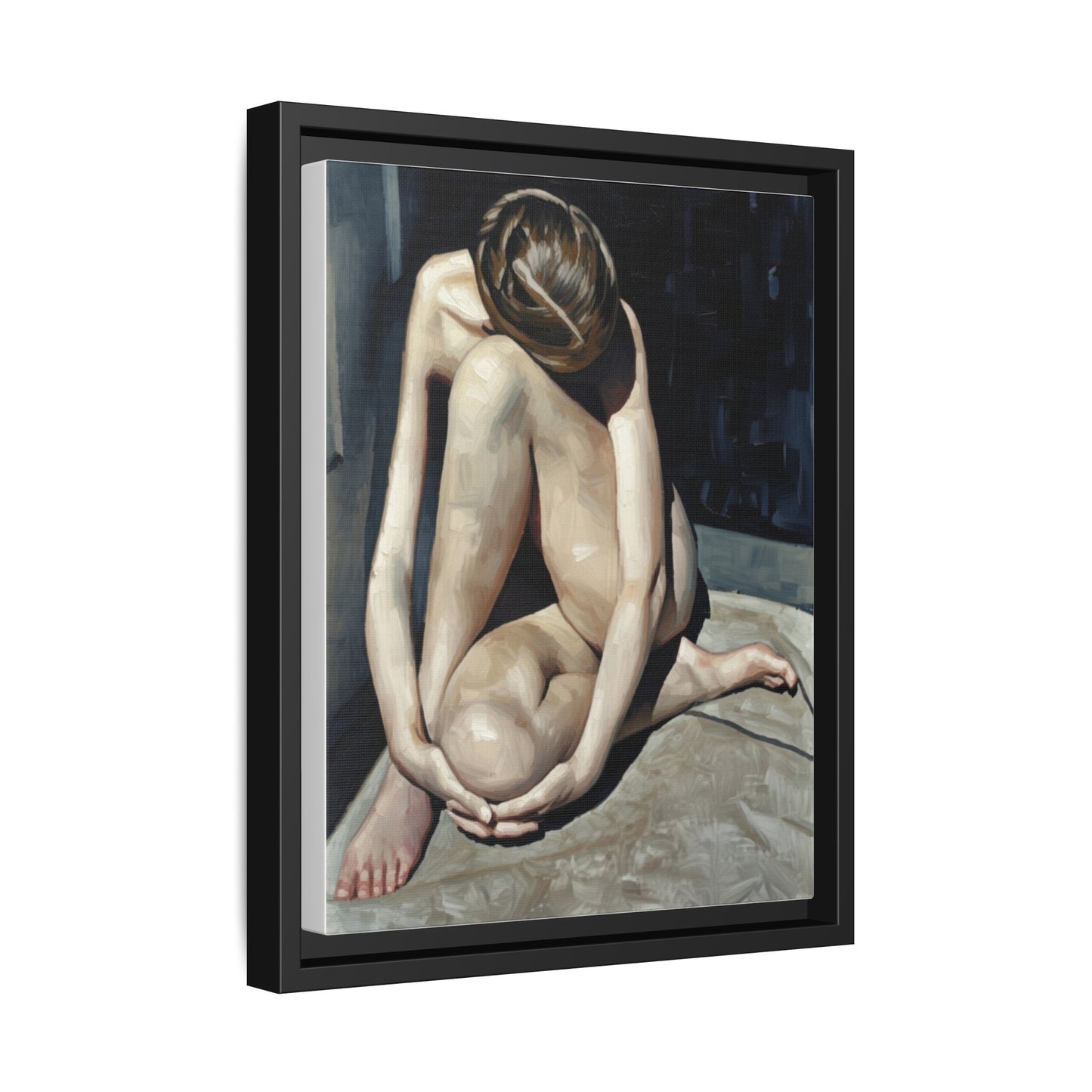 Framed Matte Canvas Print Contemplative Nude Figure Art