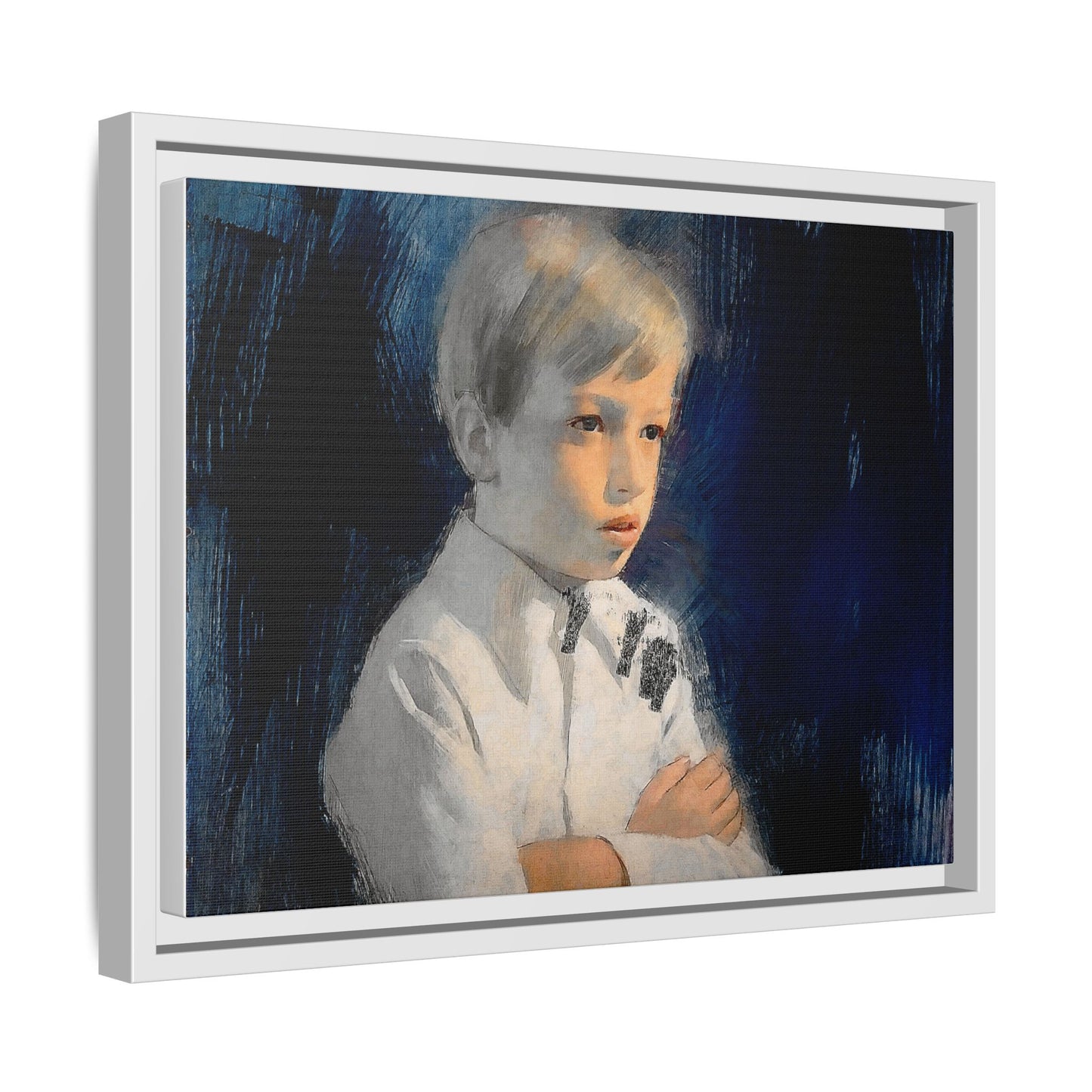 Painting of boy by Unknown Artist Framed Matte Canvas Wall Art Print