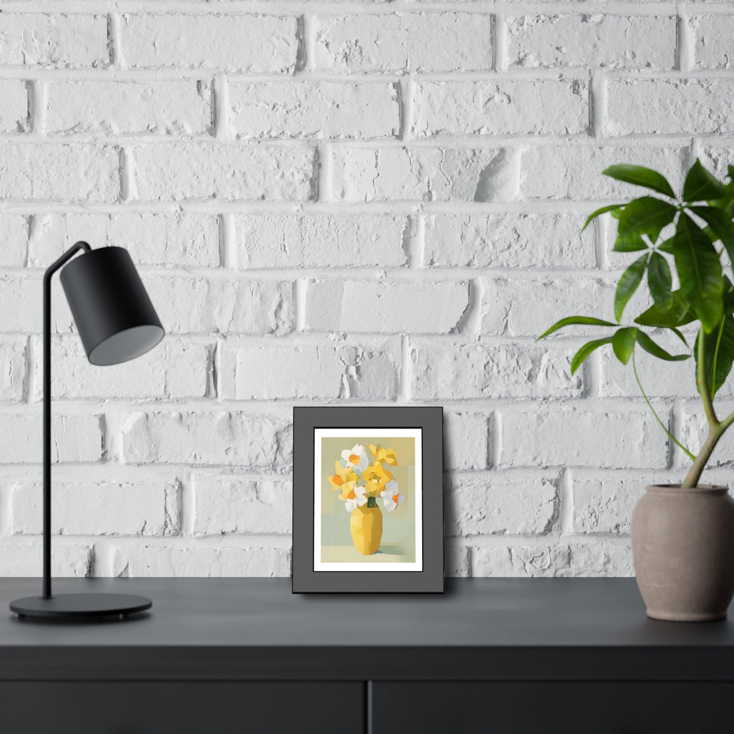 Framed Poster — Yellow Floral Vase Wall Art (Modern Abstract Bouquet)