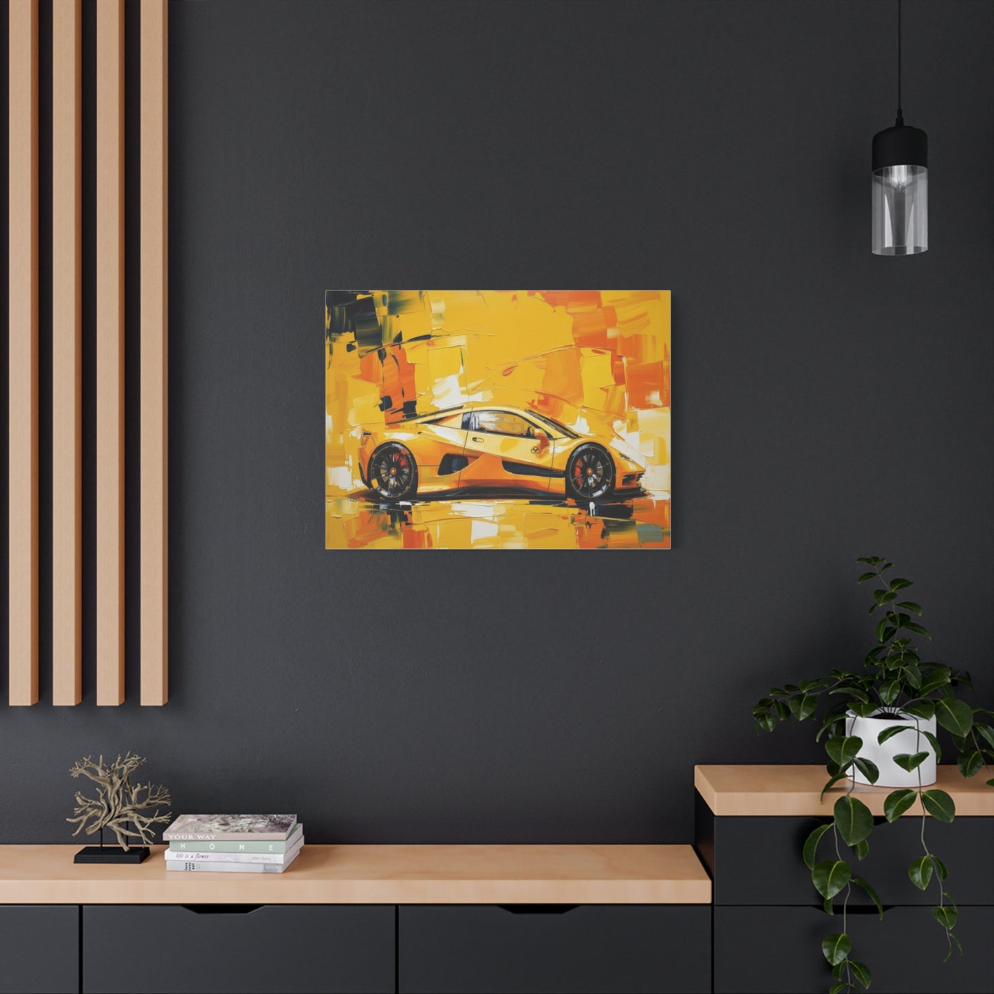 Yellow Sports Car Abstract Canvas Art - Matte Stretched Wall Print